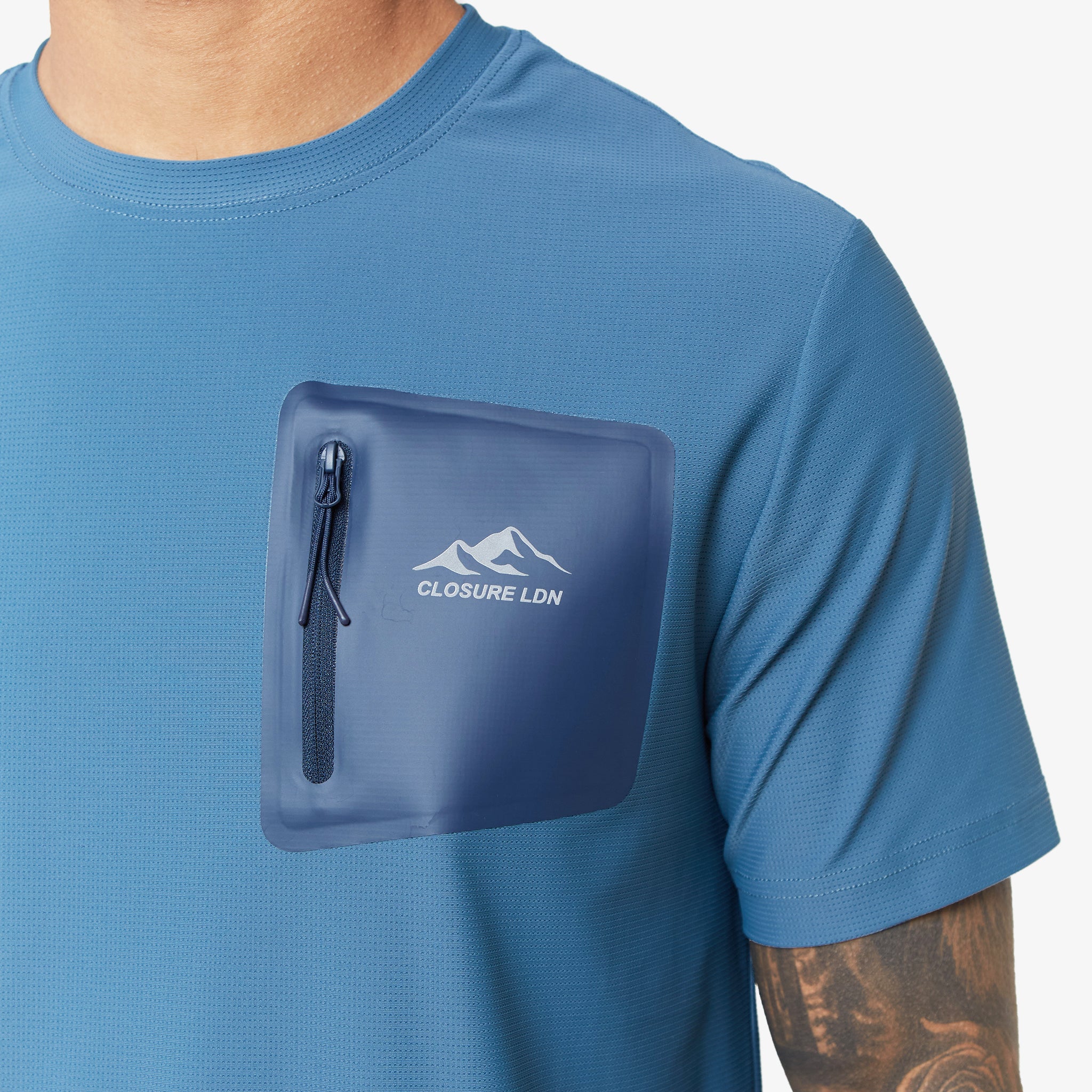 Heat Seal Zip Block Pocket T-Shirt | Blue - Image 3