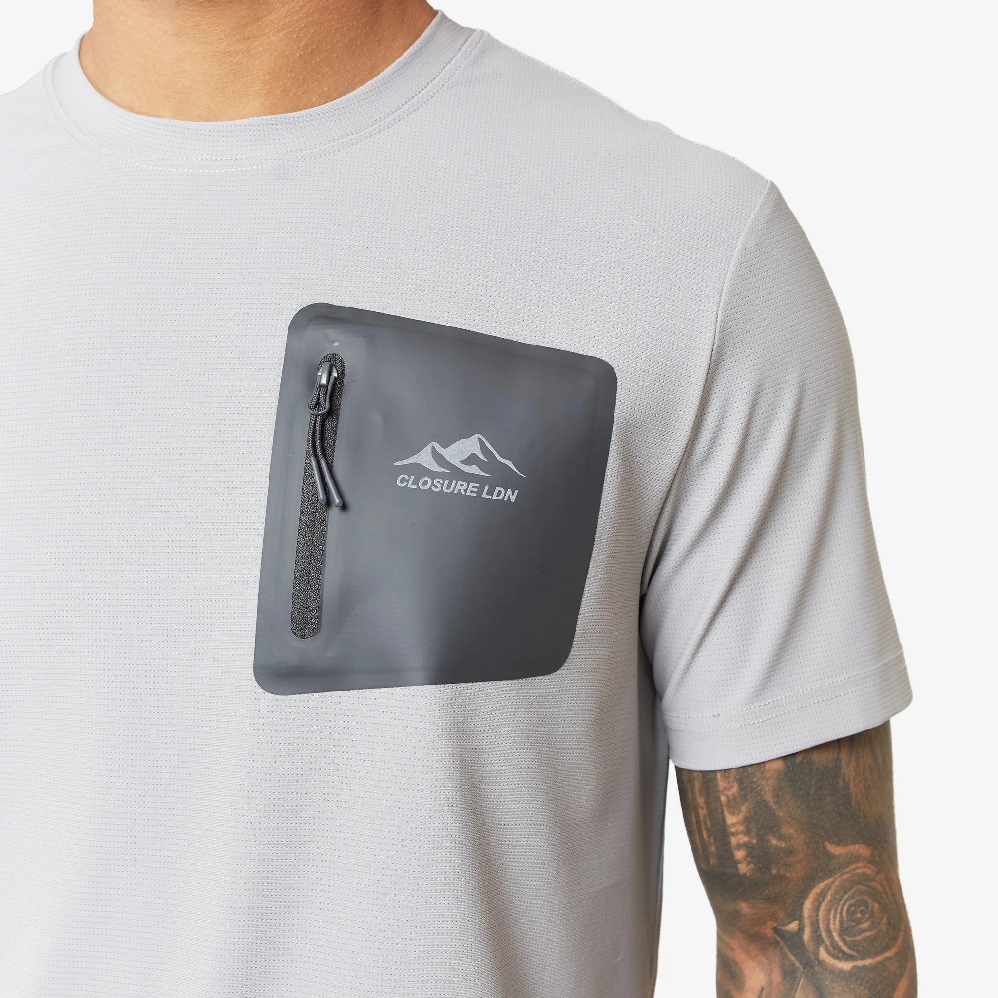 Heat Seal Zip Block Pocket T-Shirt | Grey - Image 4