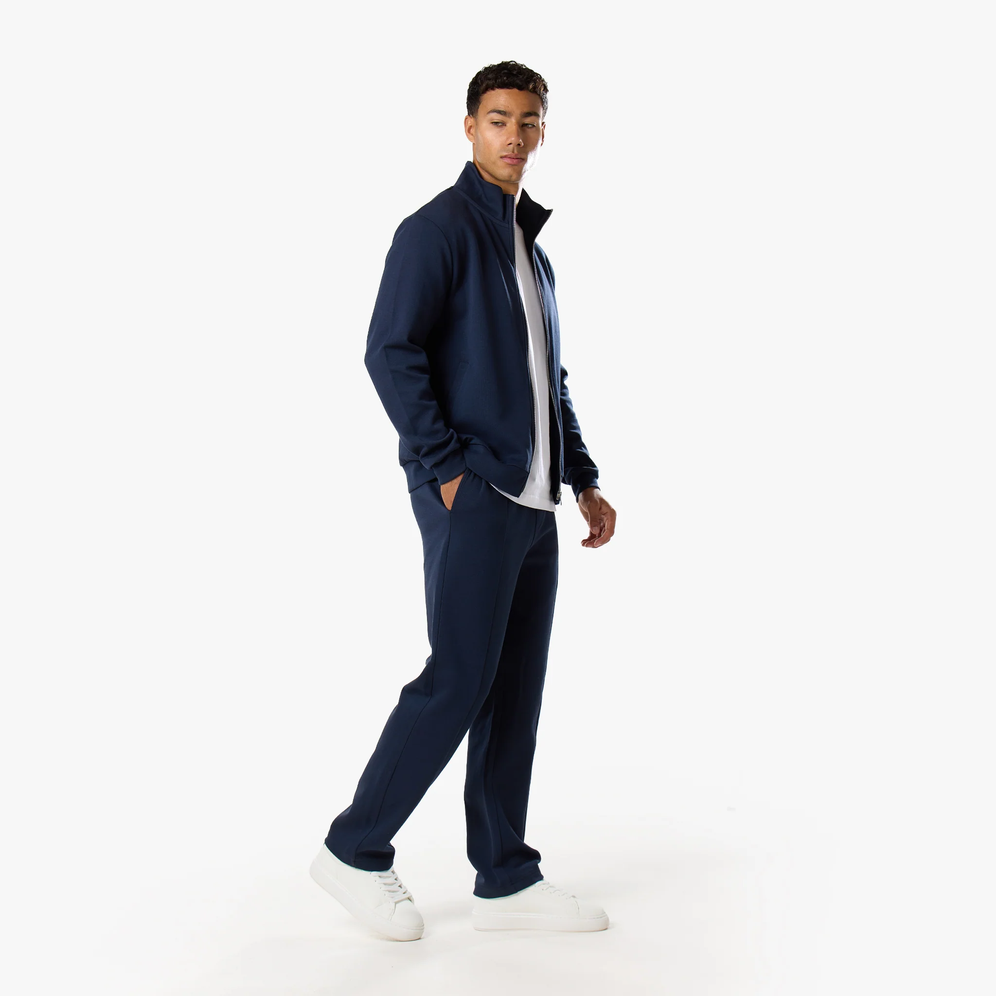 Interlock Full Zip Funnel Neck | Navy - Image 2