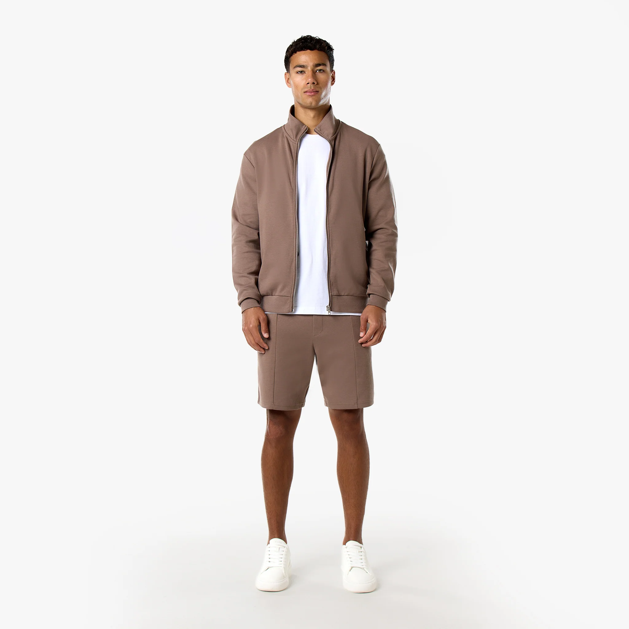 Interlock Full Zip Funnel Neck | Warm Brown - Image 7