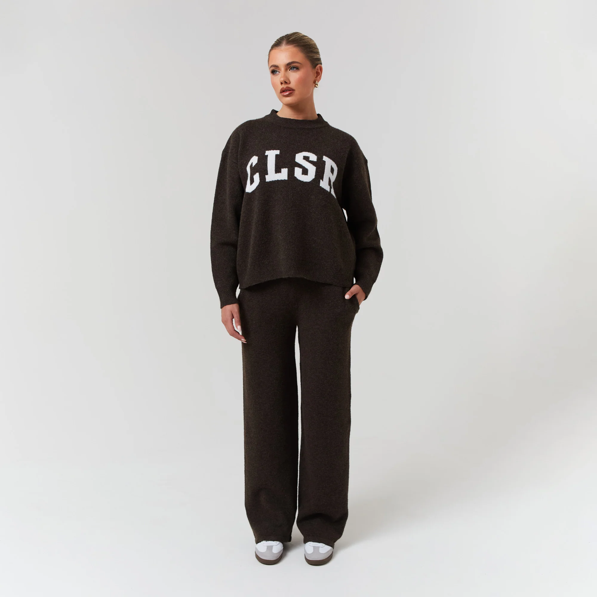 Knit Open Hem Jogger | Brown Marl - Image 5