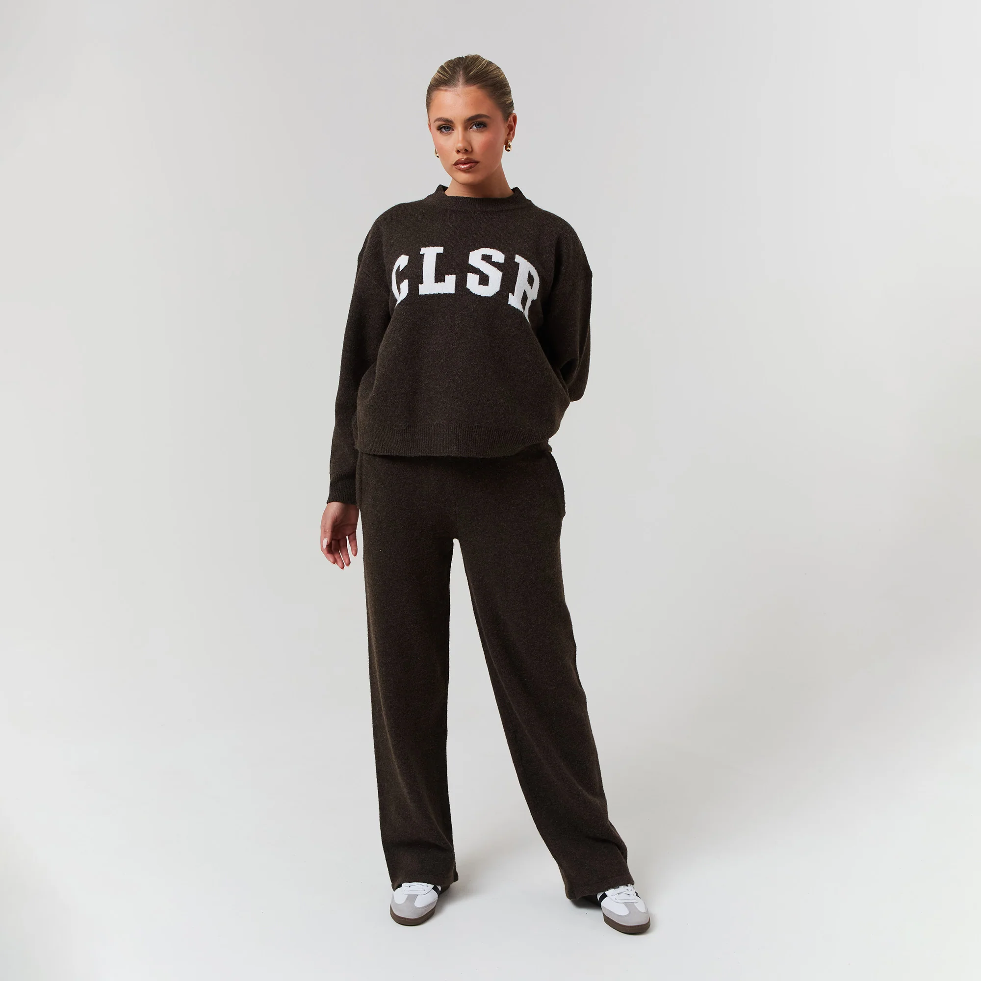 Knit Open Hem Jogger | Brown Marl - Image 6