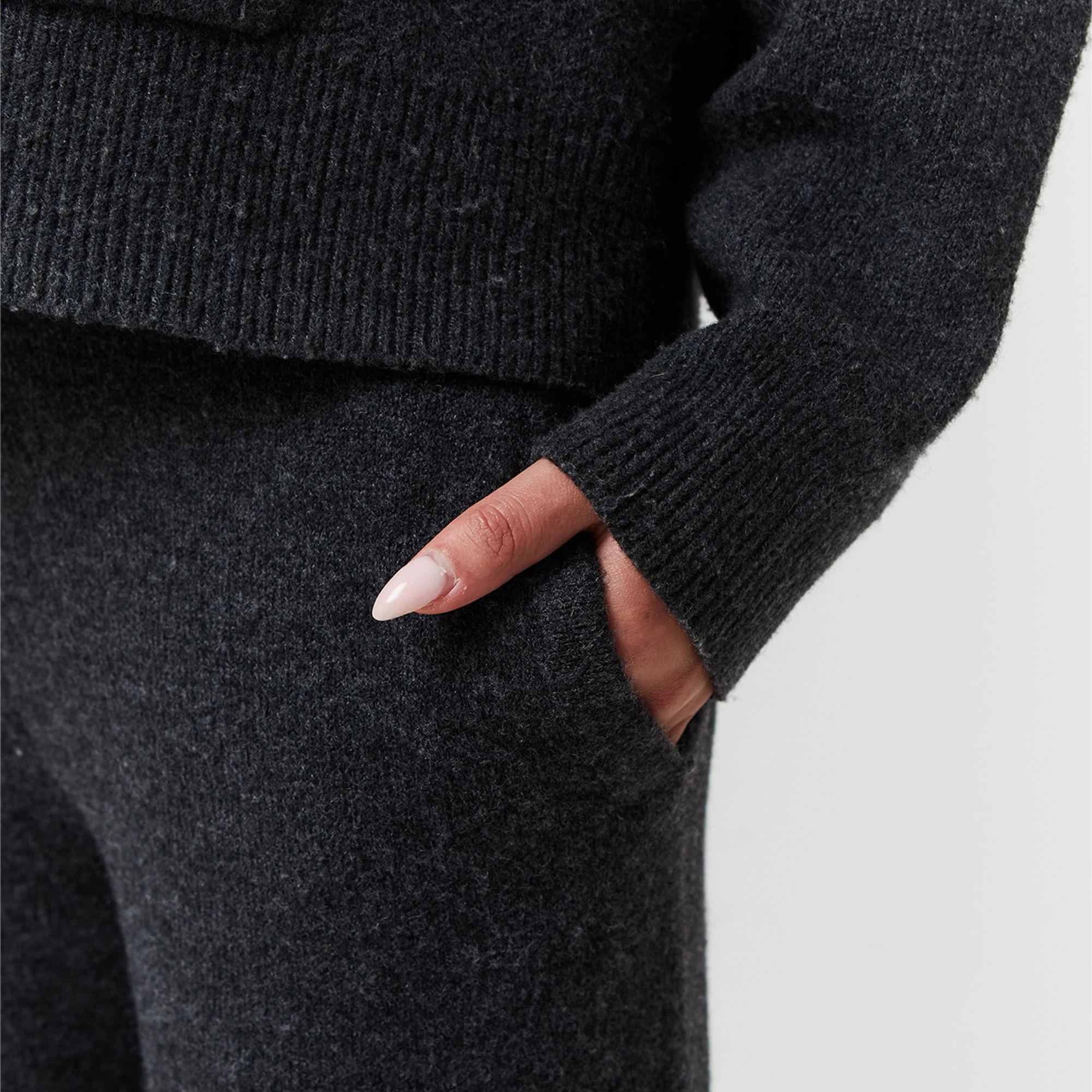 Knit Open Hem Jogger | Charcoal Marl - Image 4