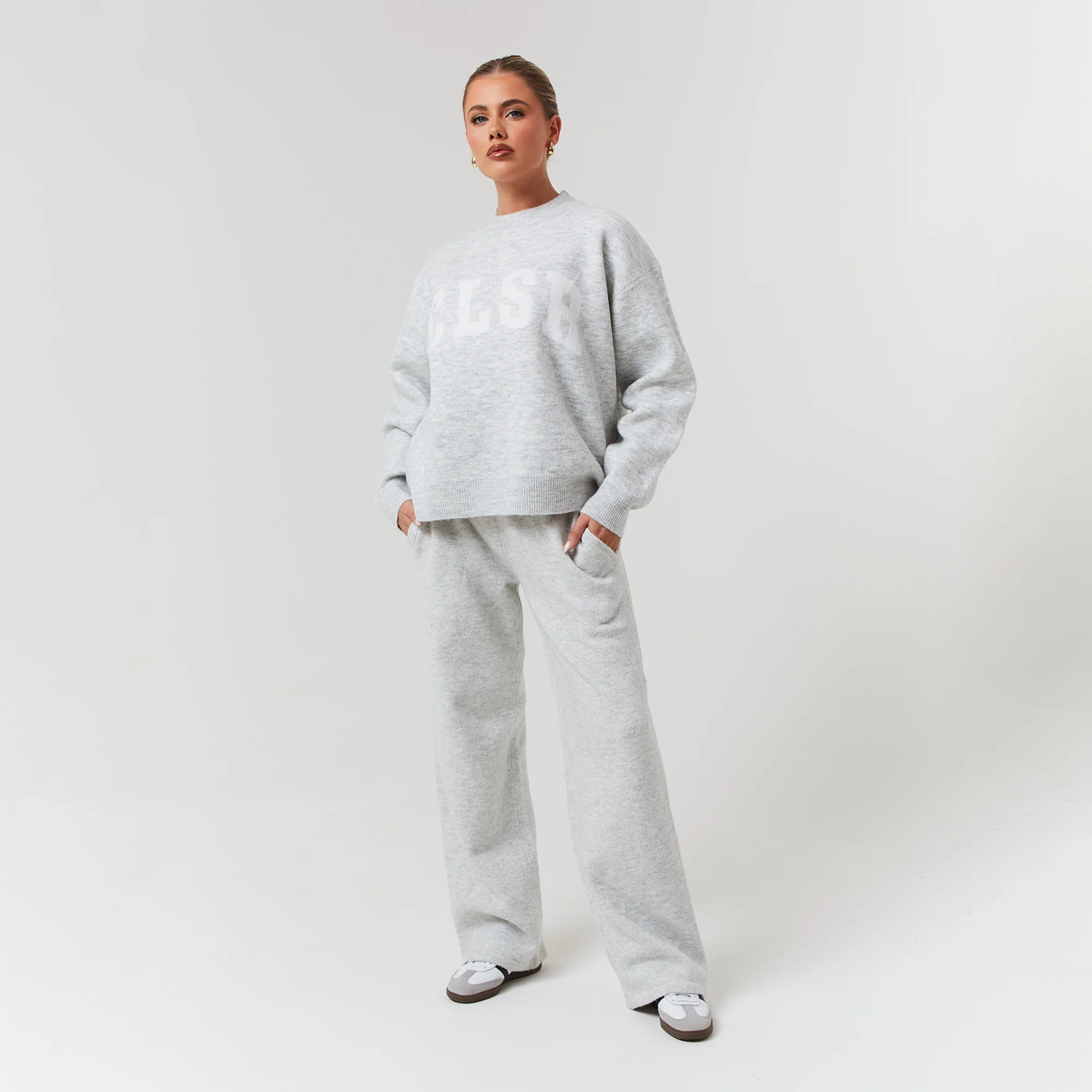 Knit Open Hem Jogger | Light Grey Marl - Image 2