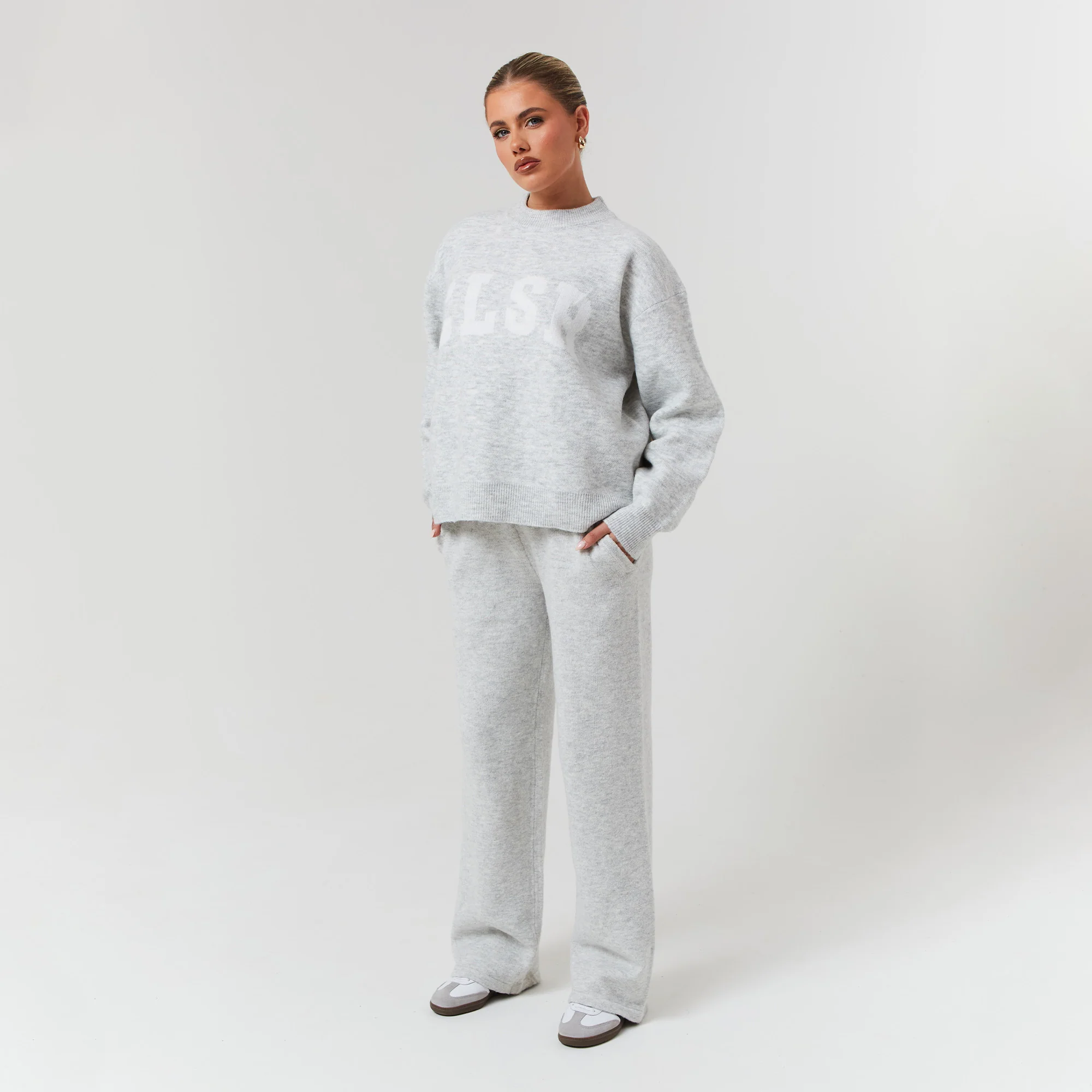 Knit Open Hem Jogger | Light Grey Marl - Image 5