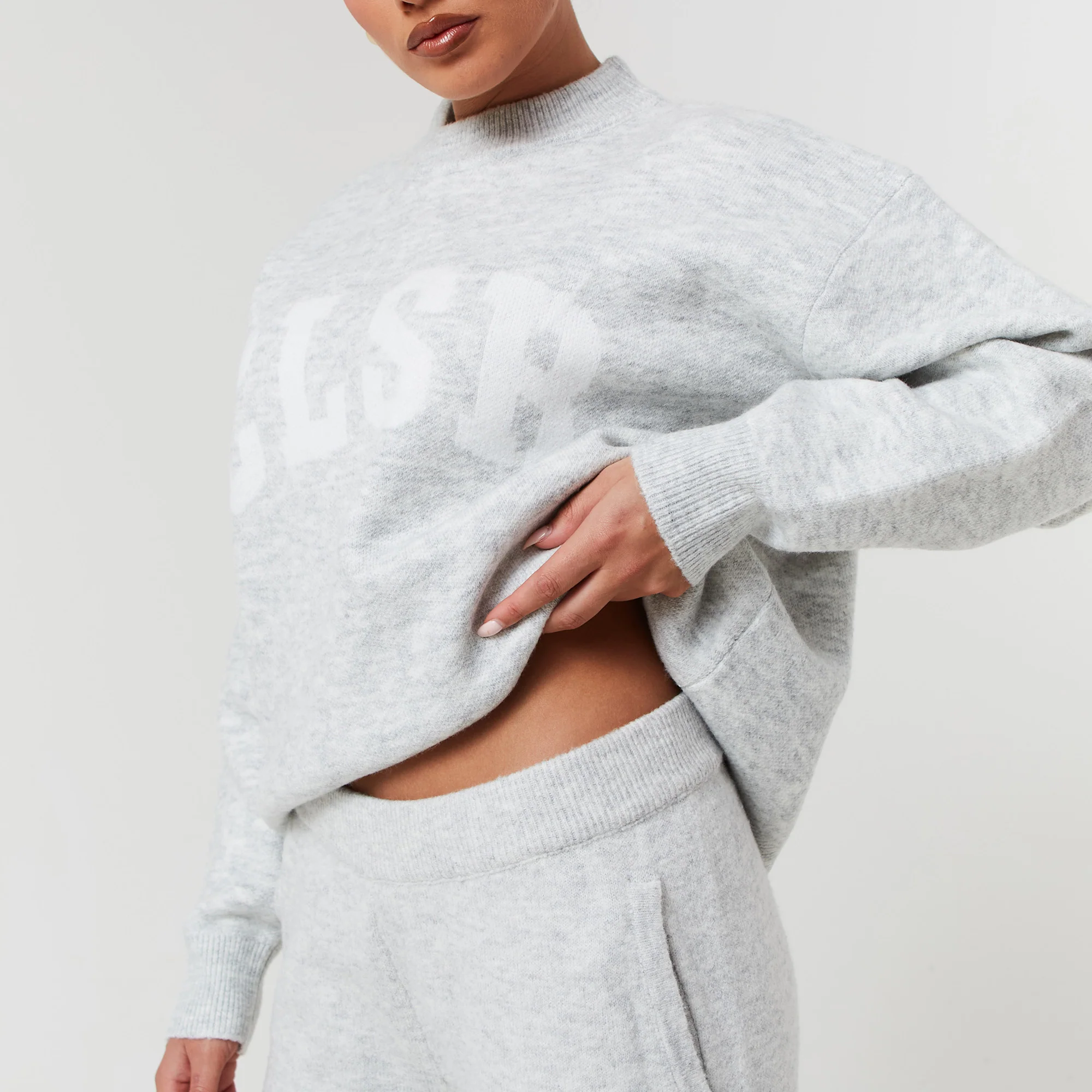 Knit Open Hem Jogger | Light Grey Marl - Image 8