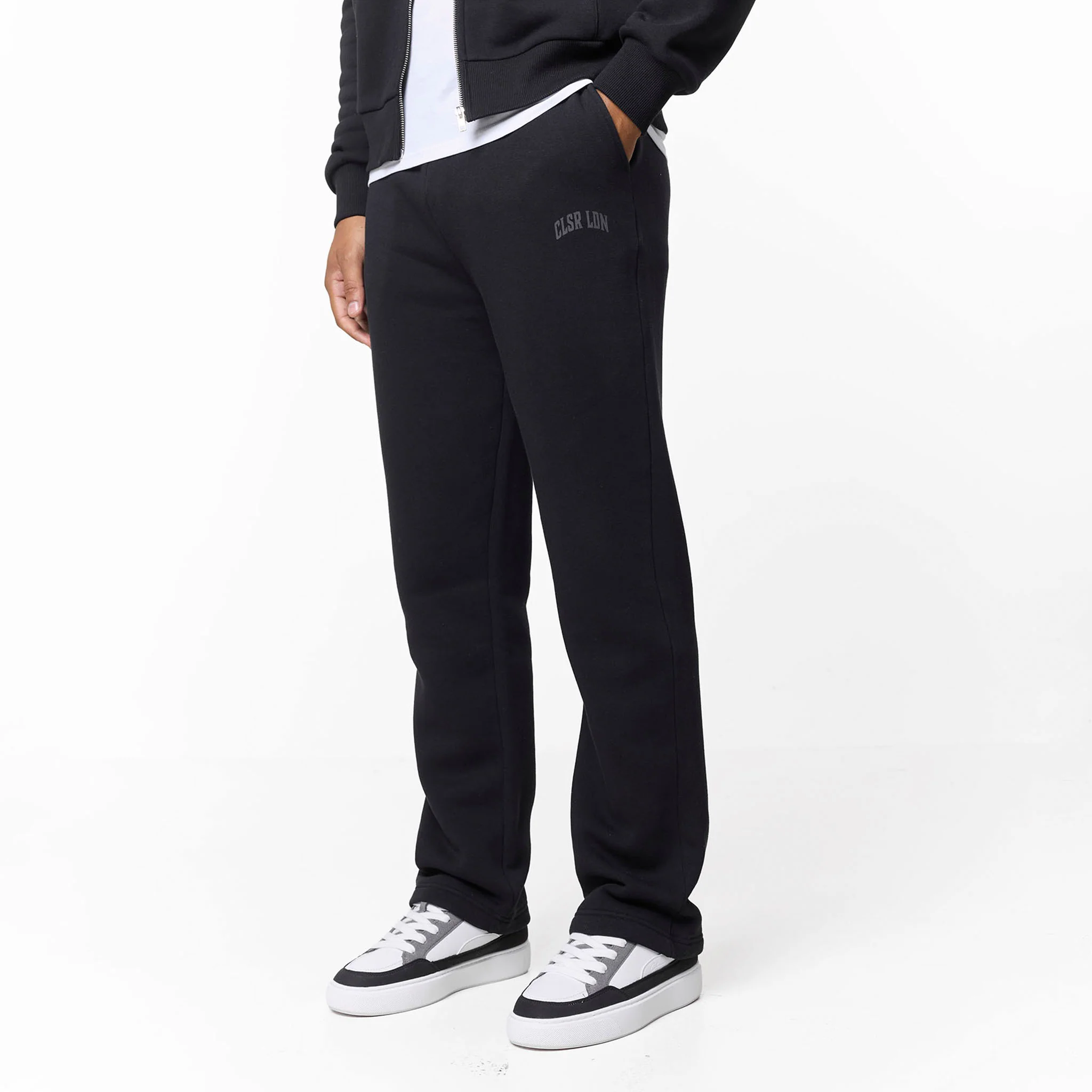 Layered Varsity Open Hem Pant | Off Black