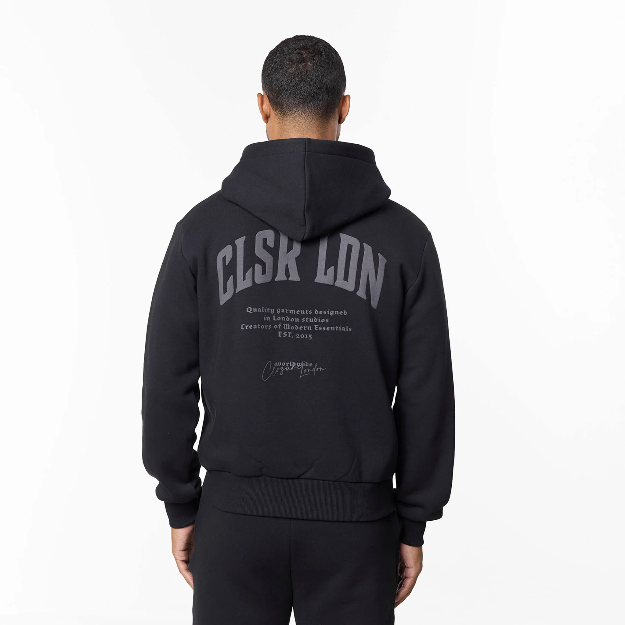 Layered Varsity Relaxed Full Zip Hoodie | Off Black - Image 4