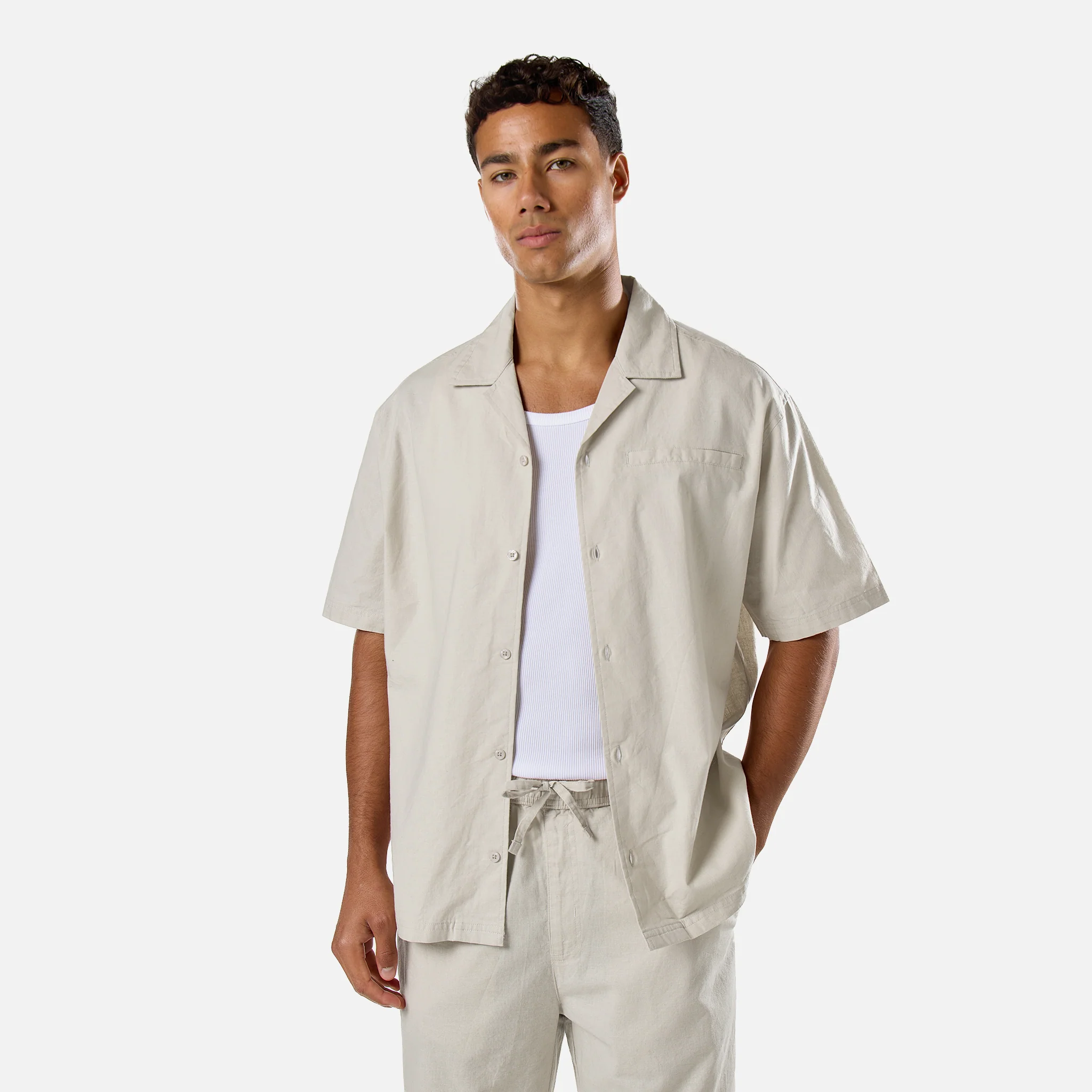 Linen Blend Twinset | Stone - Image 4