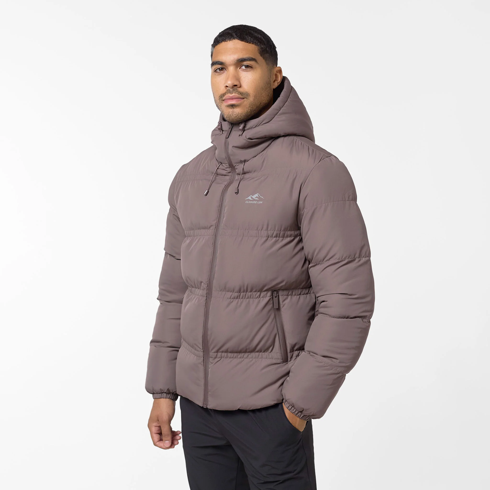 Logo Racer Puffer Jacket | Brown