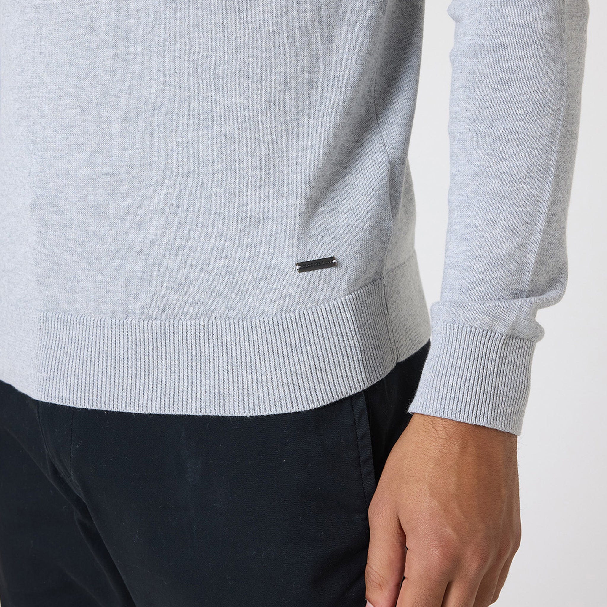Long Sleeve Knitted Polo | Light Grey Marl - Image 5
