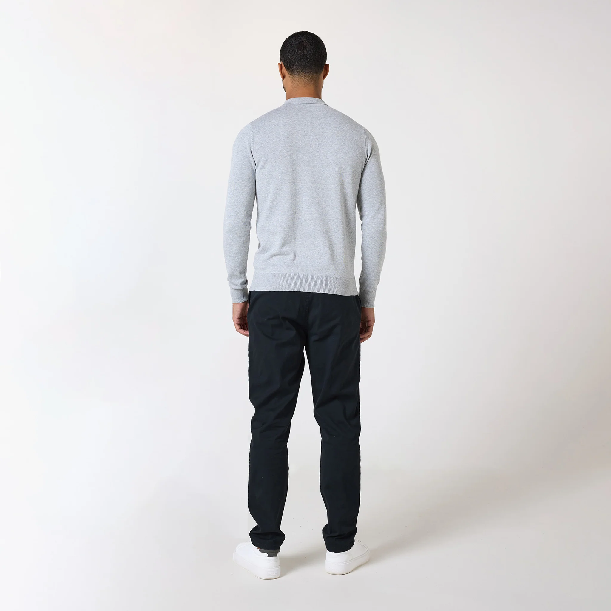 Long Sleeve Knitted Polo | Light Grey Marl - Image 9