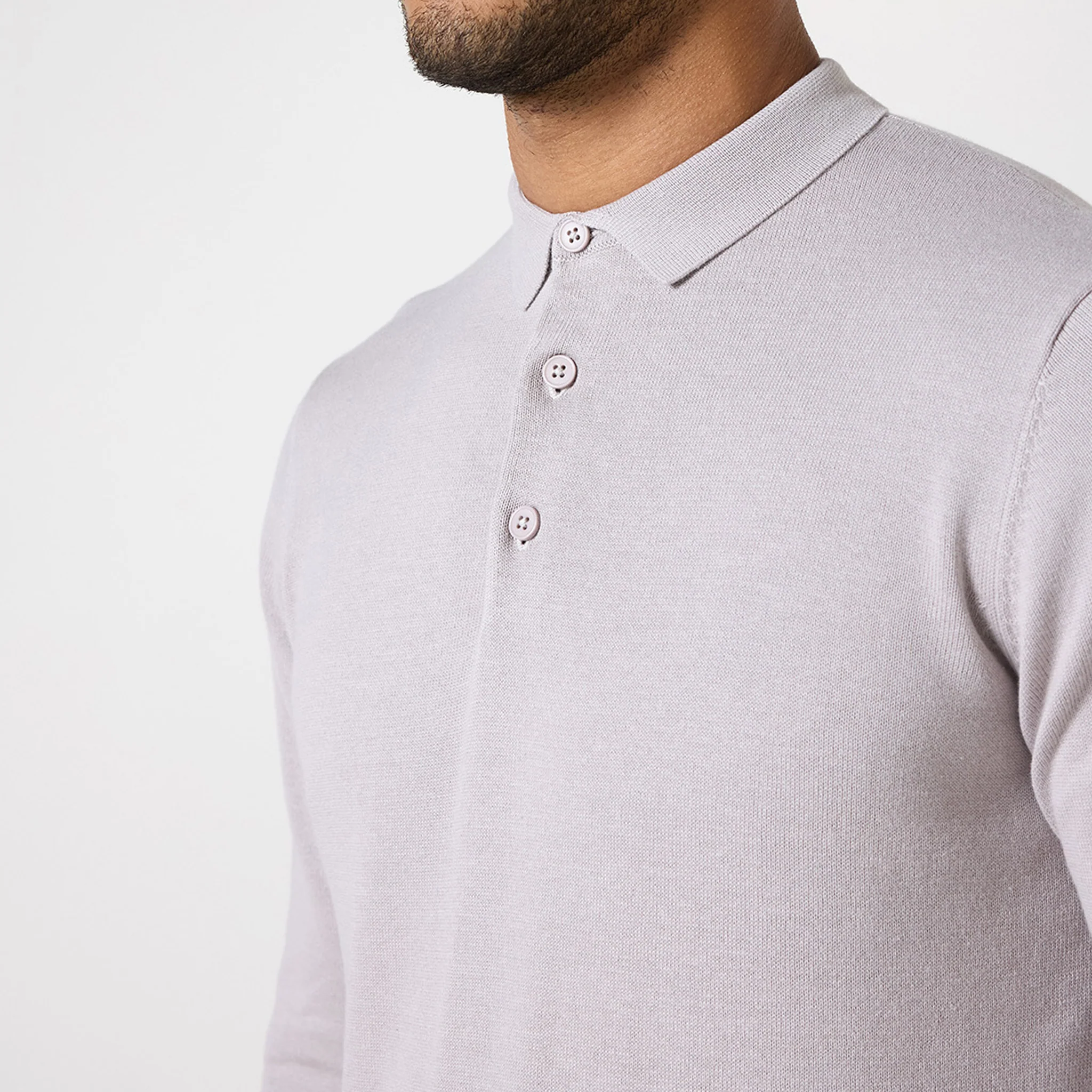 Long Sleeve Knitted Polo | Sand - Image 3