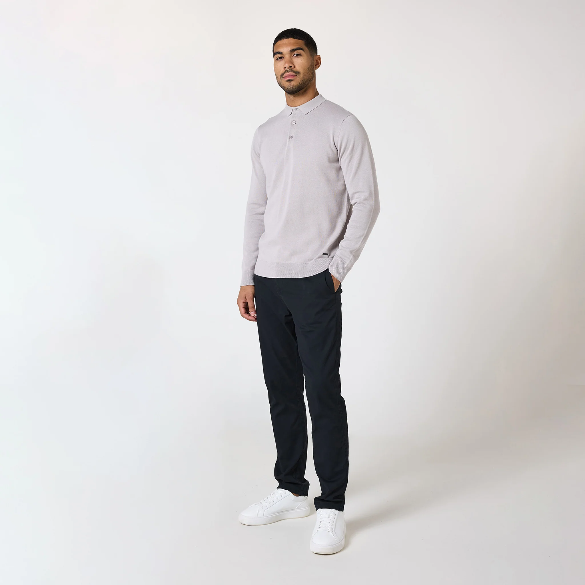 Long Sleeve Knitted Polo | Sand - Image 5