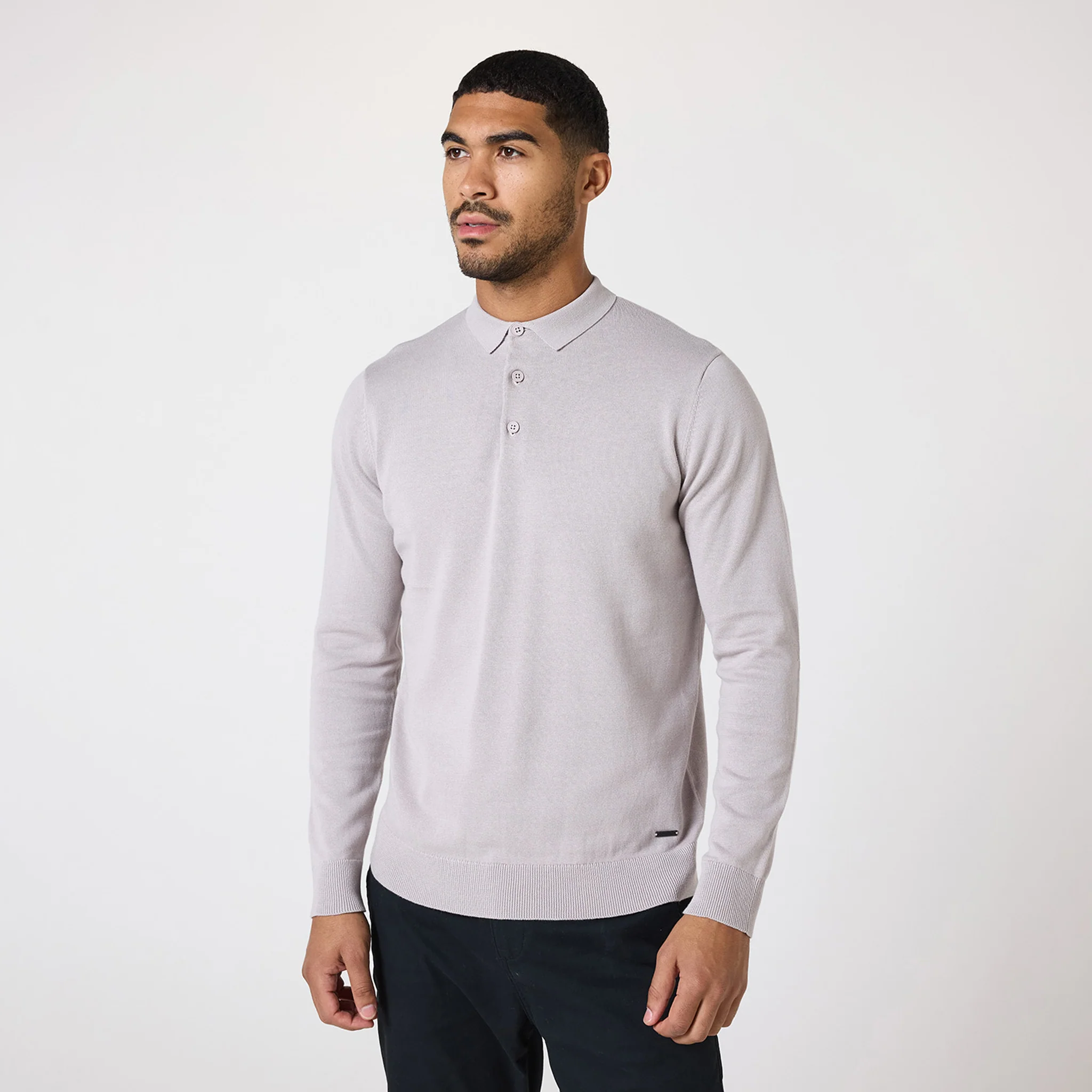 Long Sleeve Knitted Polo | Sand - Image 7