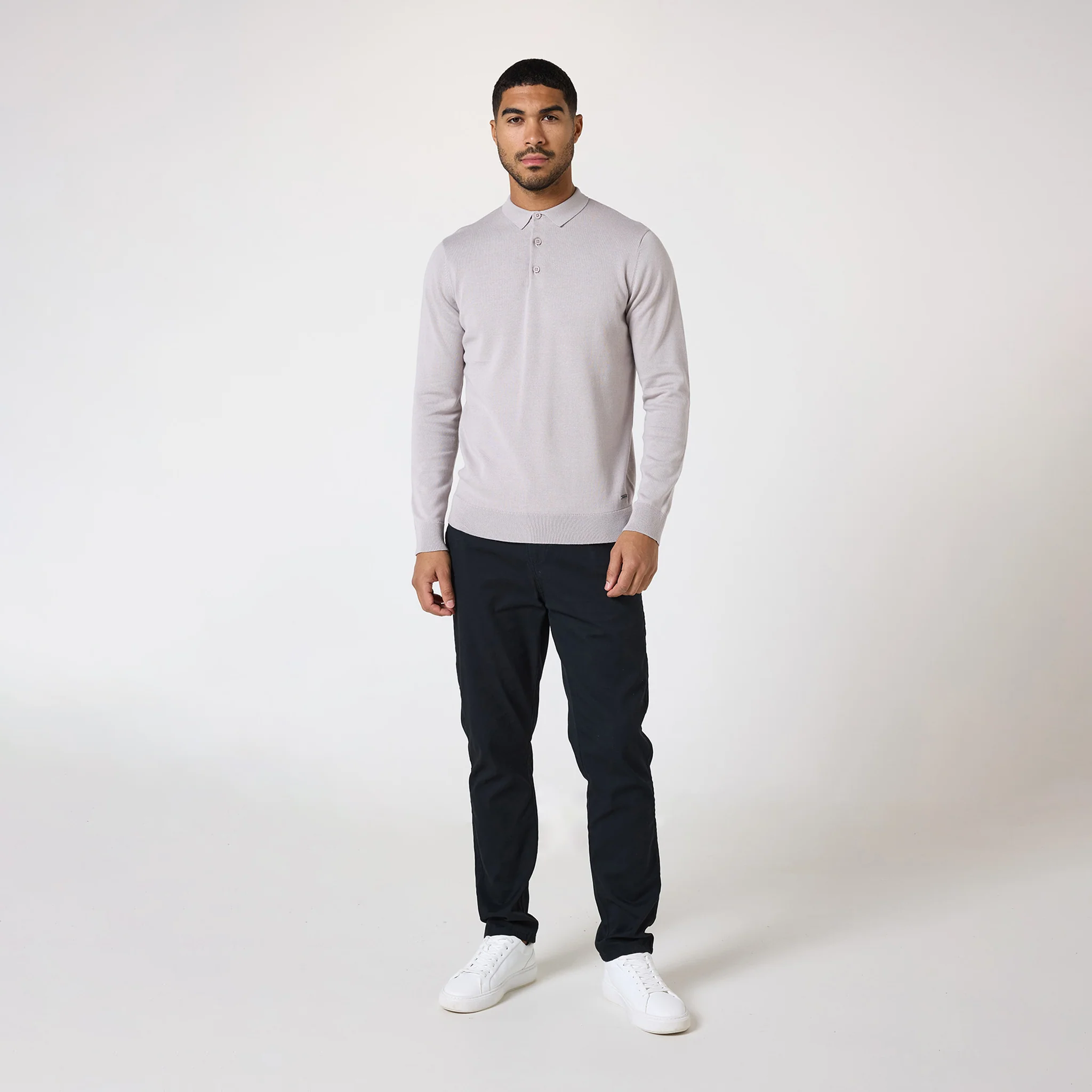 Long Sleeve Knitted Polo | Sand - Image 9