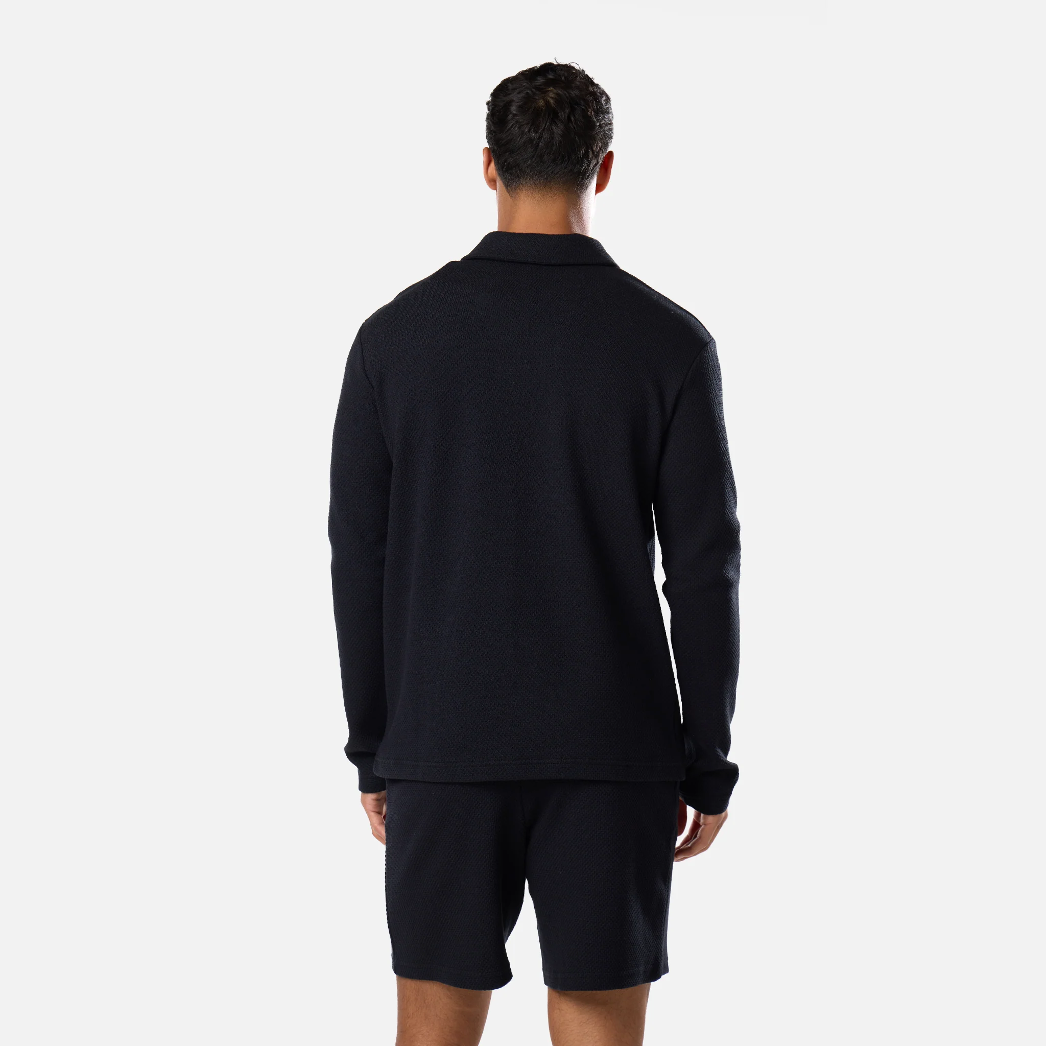Long Sleeve Textured Polo | Black - Image 6