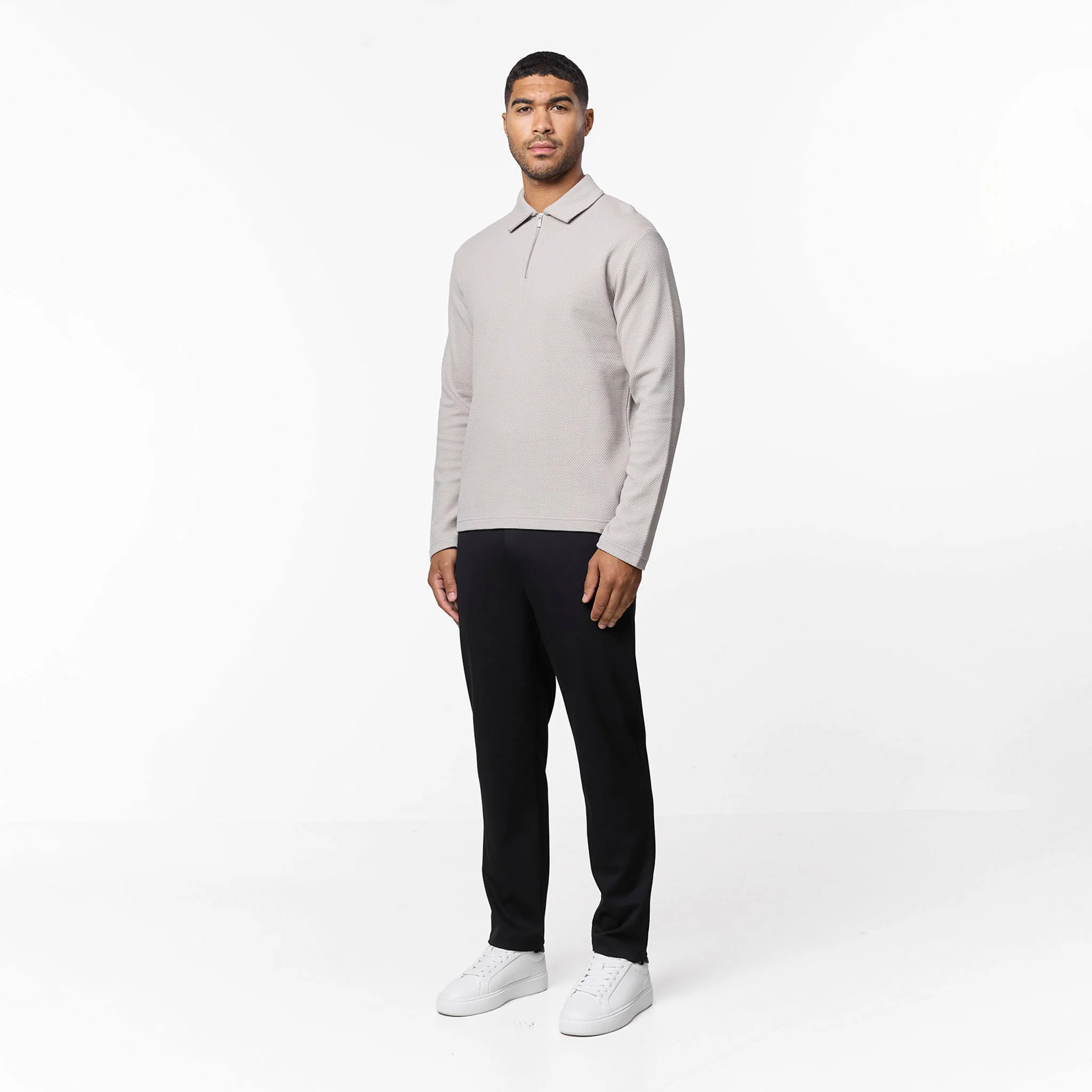 Long Sleeve Textured Polo | Dark Stone - Image 3