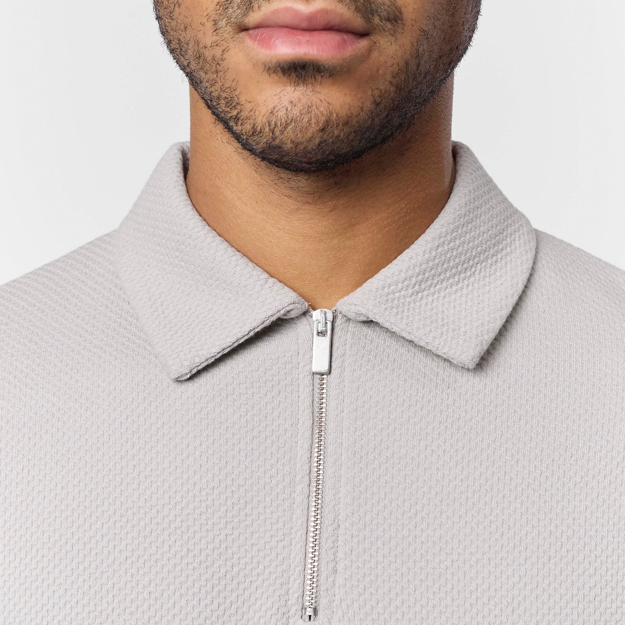 Long Sleeve Textured Polo | Dark Stone - Image 4