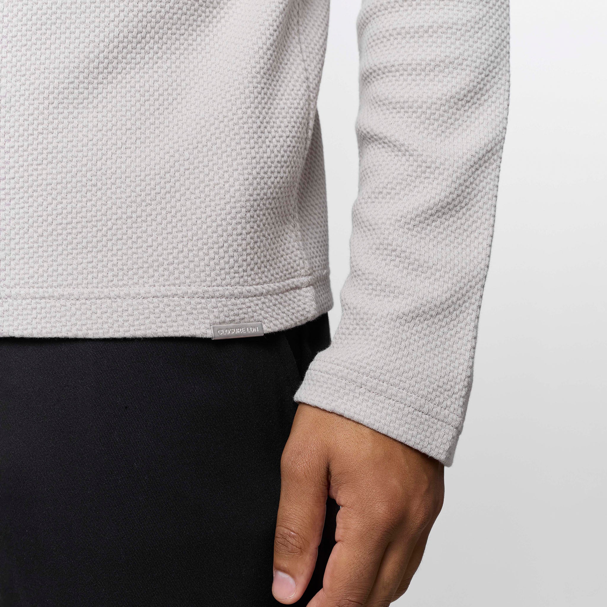 Long Sleeve Textured Polo | Dark Stone - Image 5