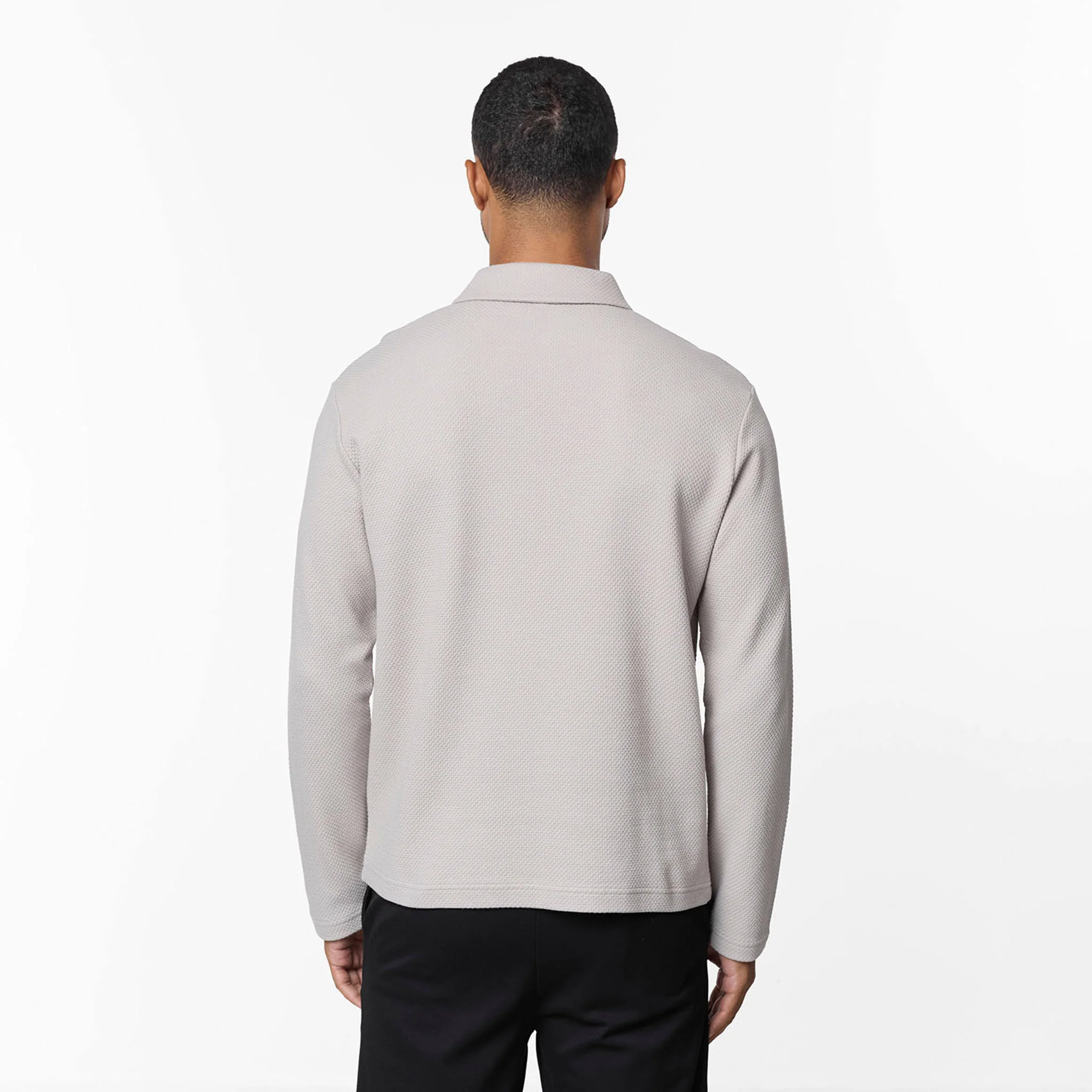 Long Sleeve Textured Polo | Dark Stone - Image 6