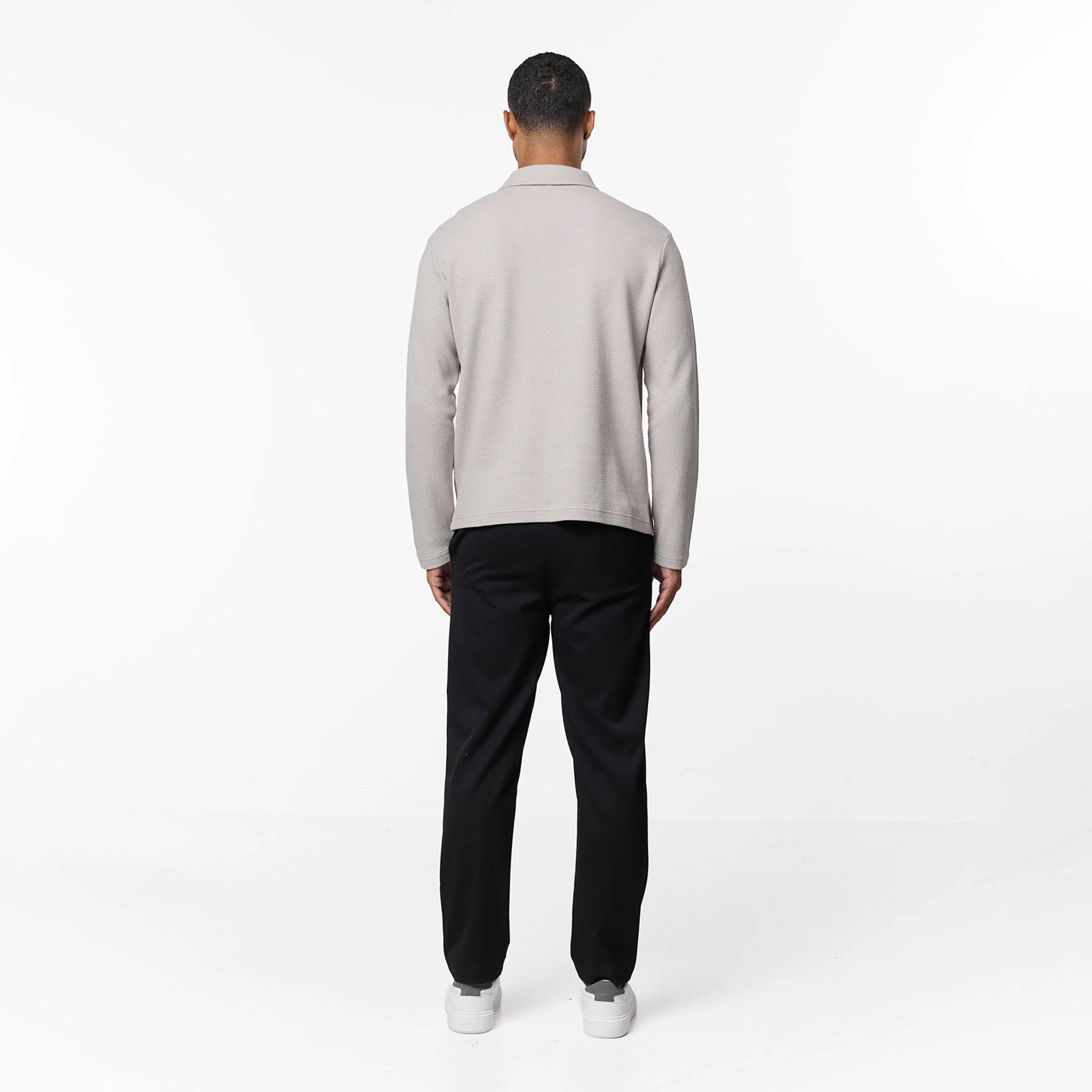 Long Sleeve Textured Polo | Dark Stone - Image 7