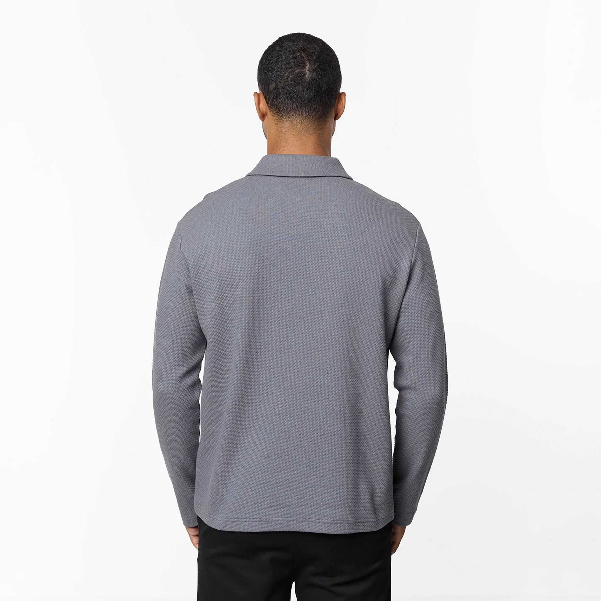 Long Sleeve Textured Polo | Mid Grey - Image 4