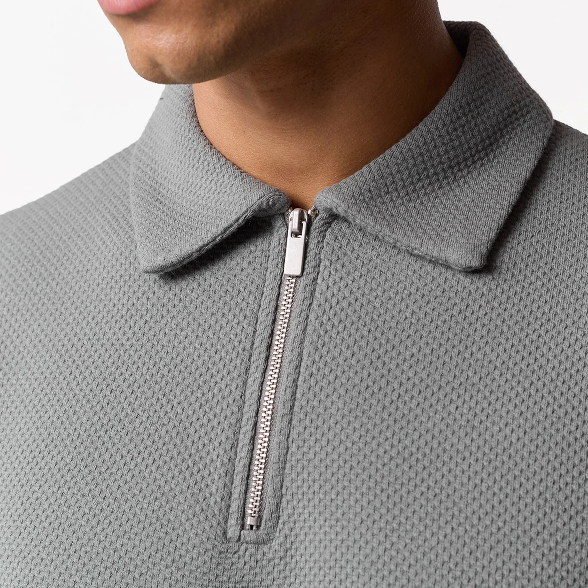 Long Sleeve Textured Polo | Olive - Image 3