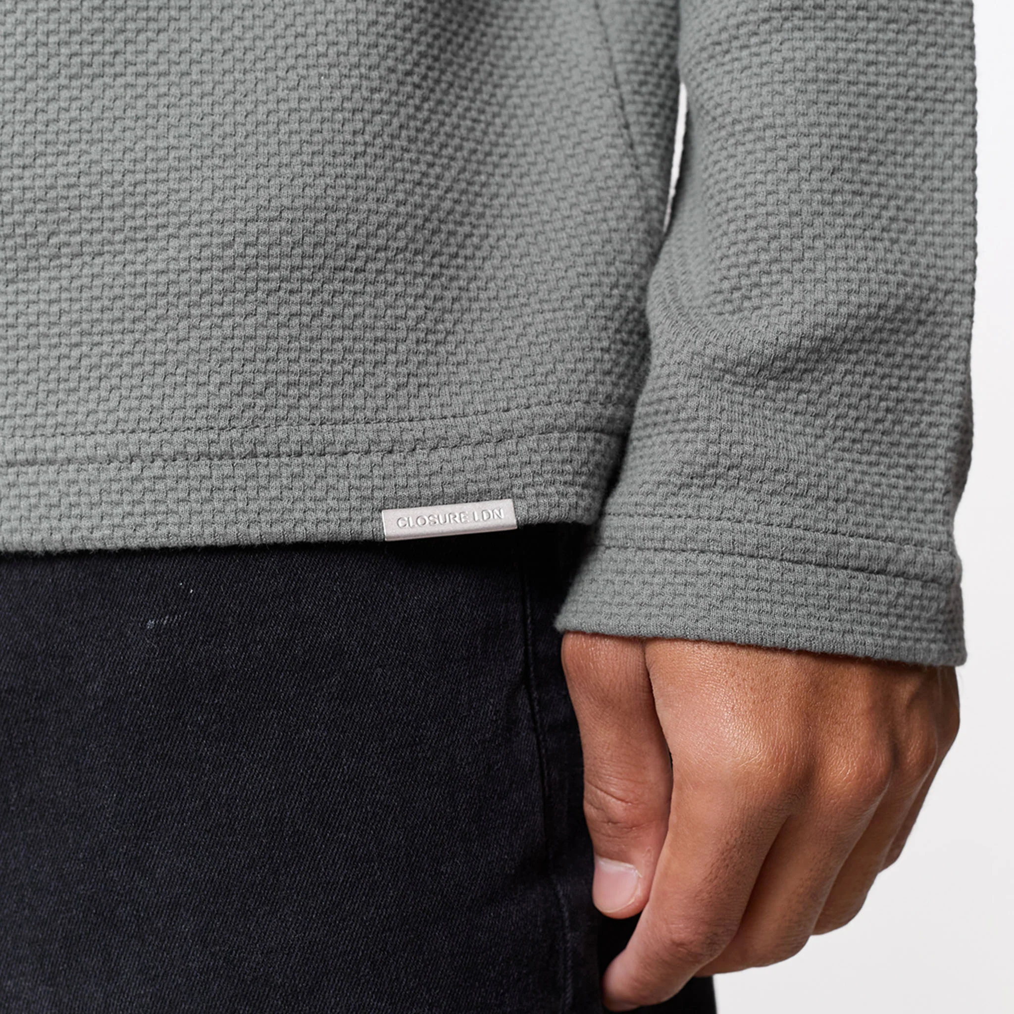 Long Sleeve Textured Polo | Olive - Image 4