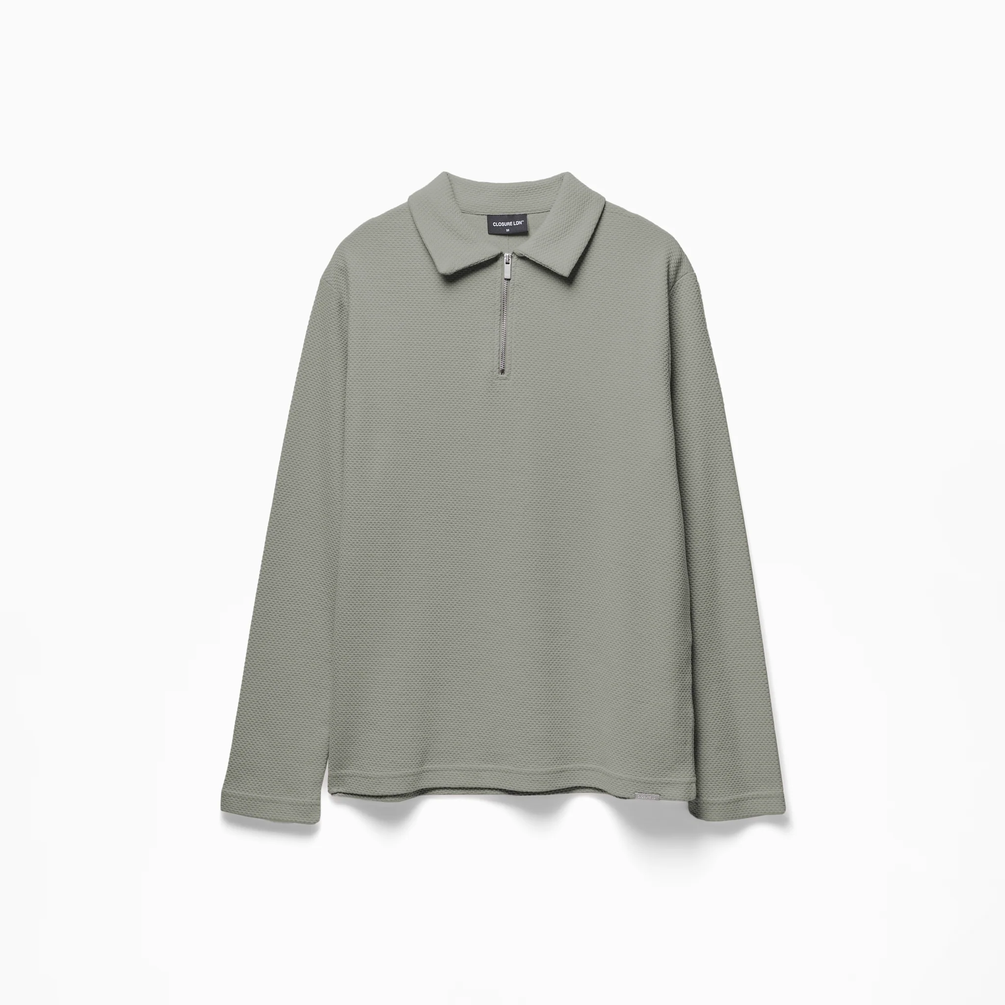 Long Sleeve Textured Polo | Olive - Image 5