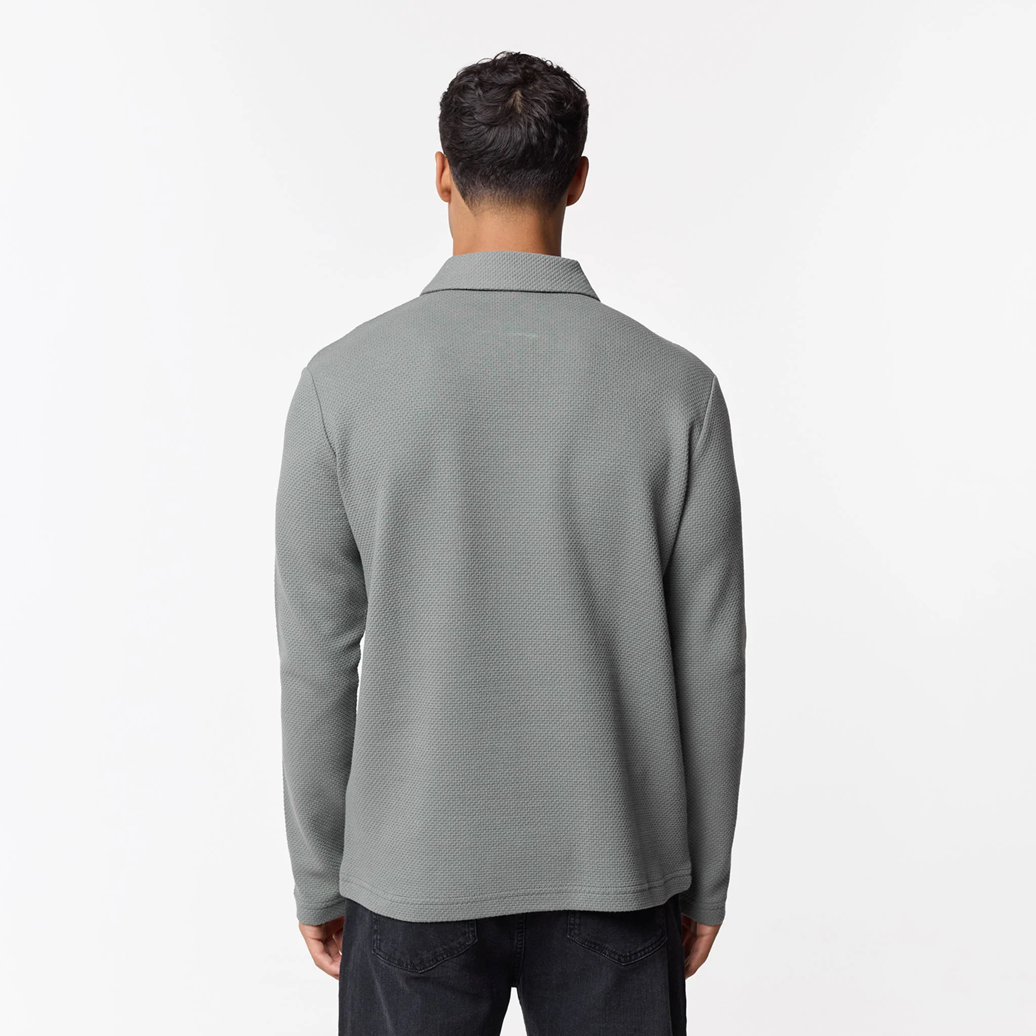 Long Sleeve Textured Polo | Olive - Image 6