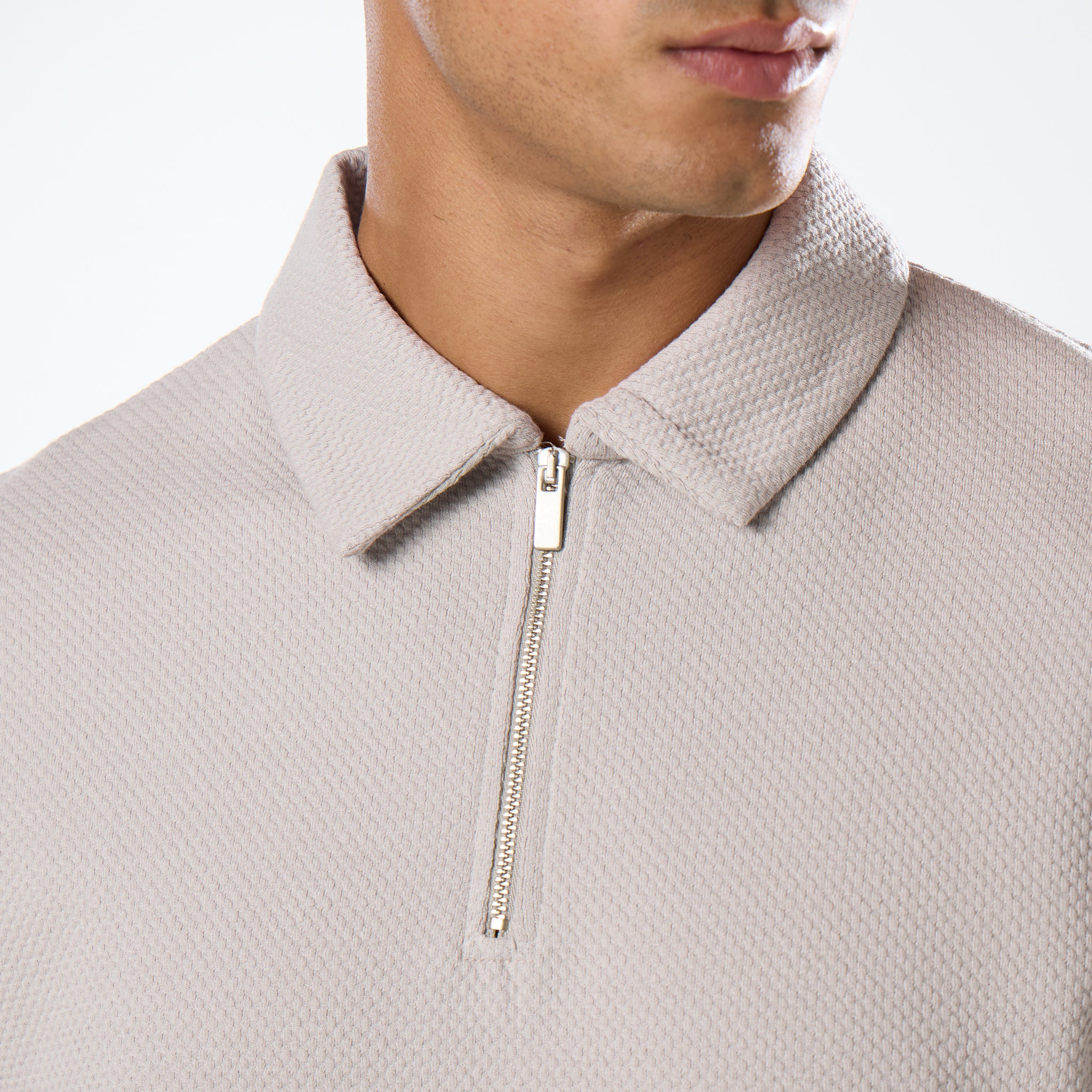 Long Sleeve Textured Polo | Stone - Image 4