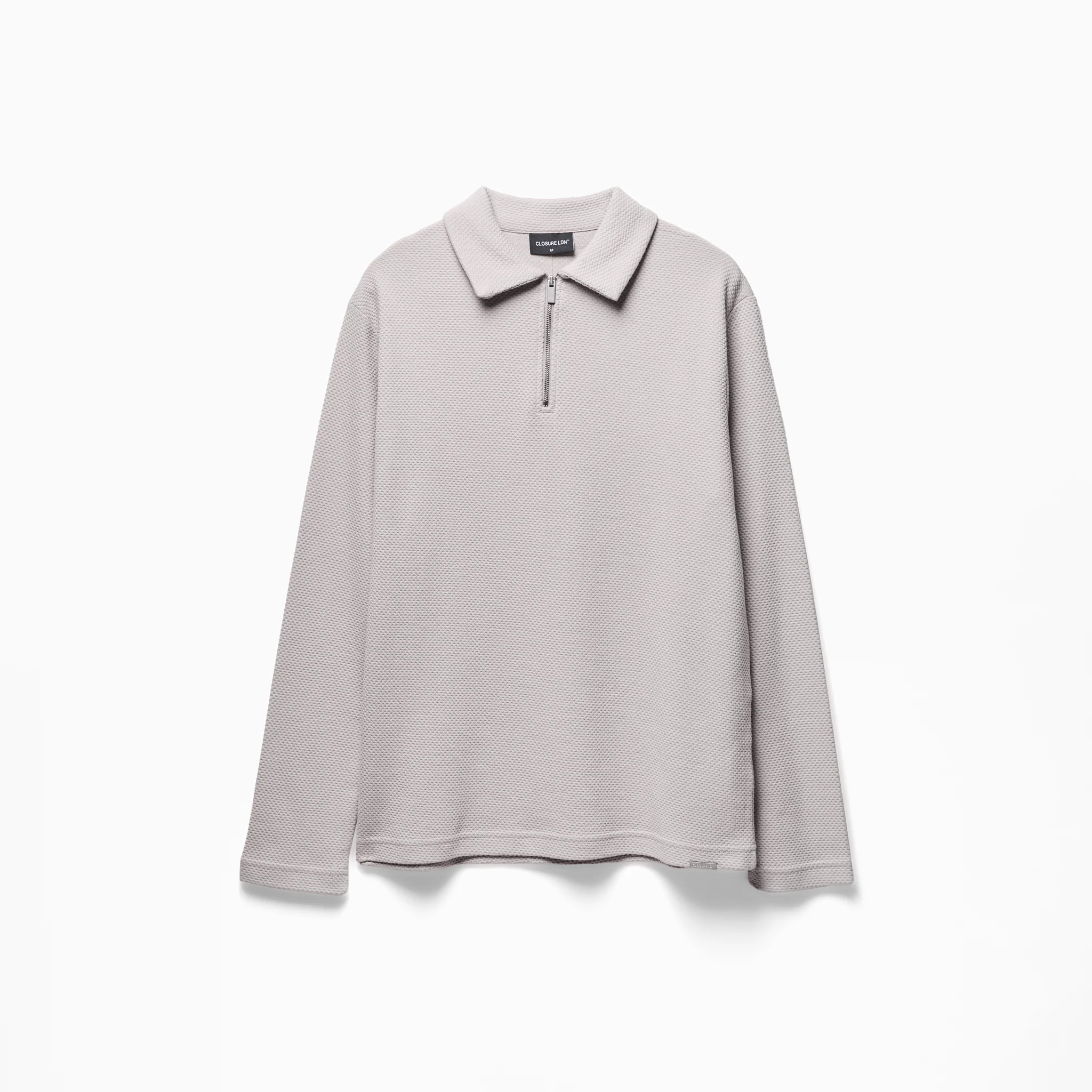Long Sleeve Textured Polo | Stone - Image 7