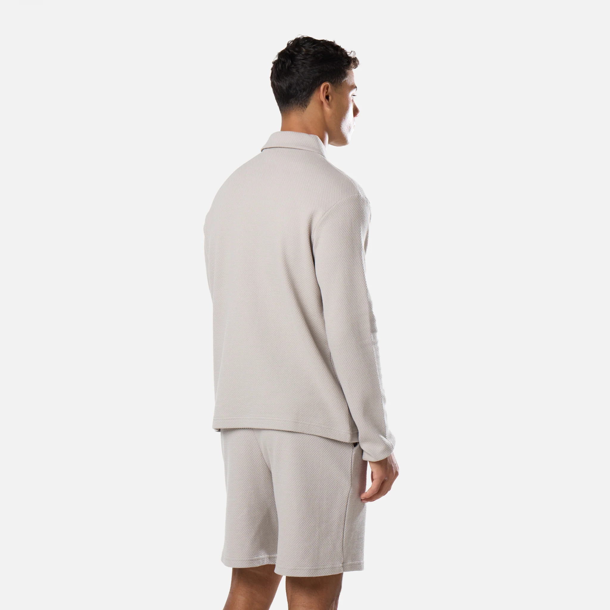 Long Sleeve Textured Polo | Stone - Image 8