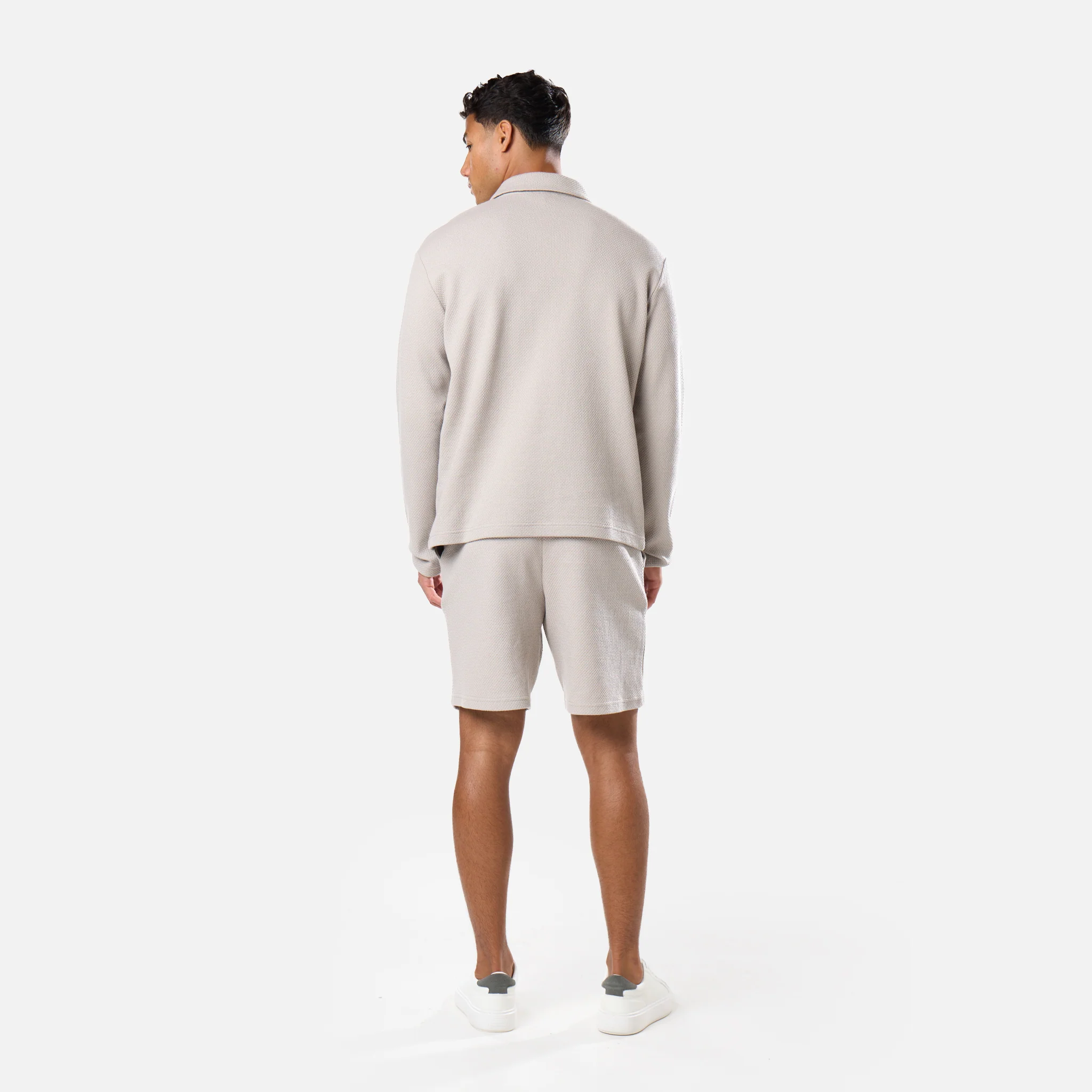 Long Sleeve Textured Polo | Stone - Image 9