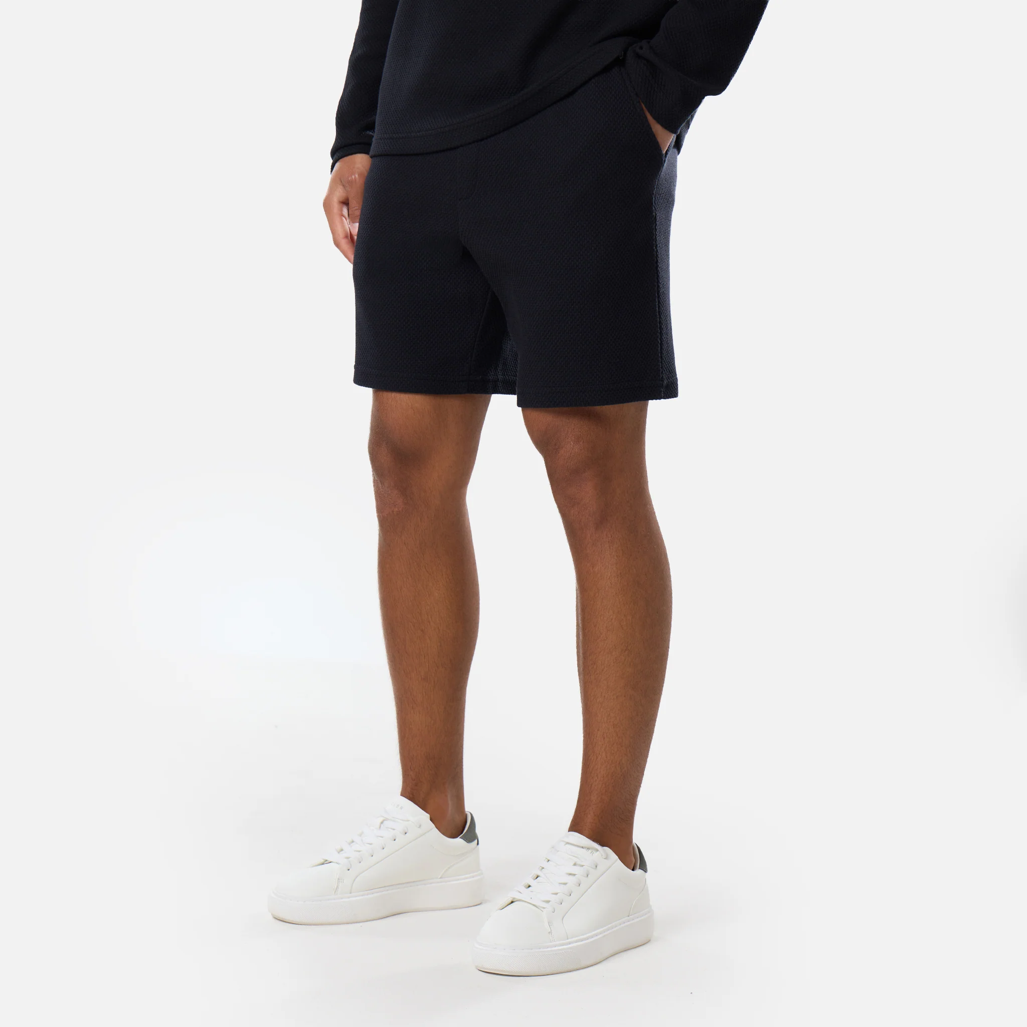 Long Sleeve Textured Polo Twinset | Black - Image 3