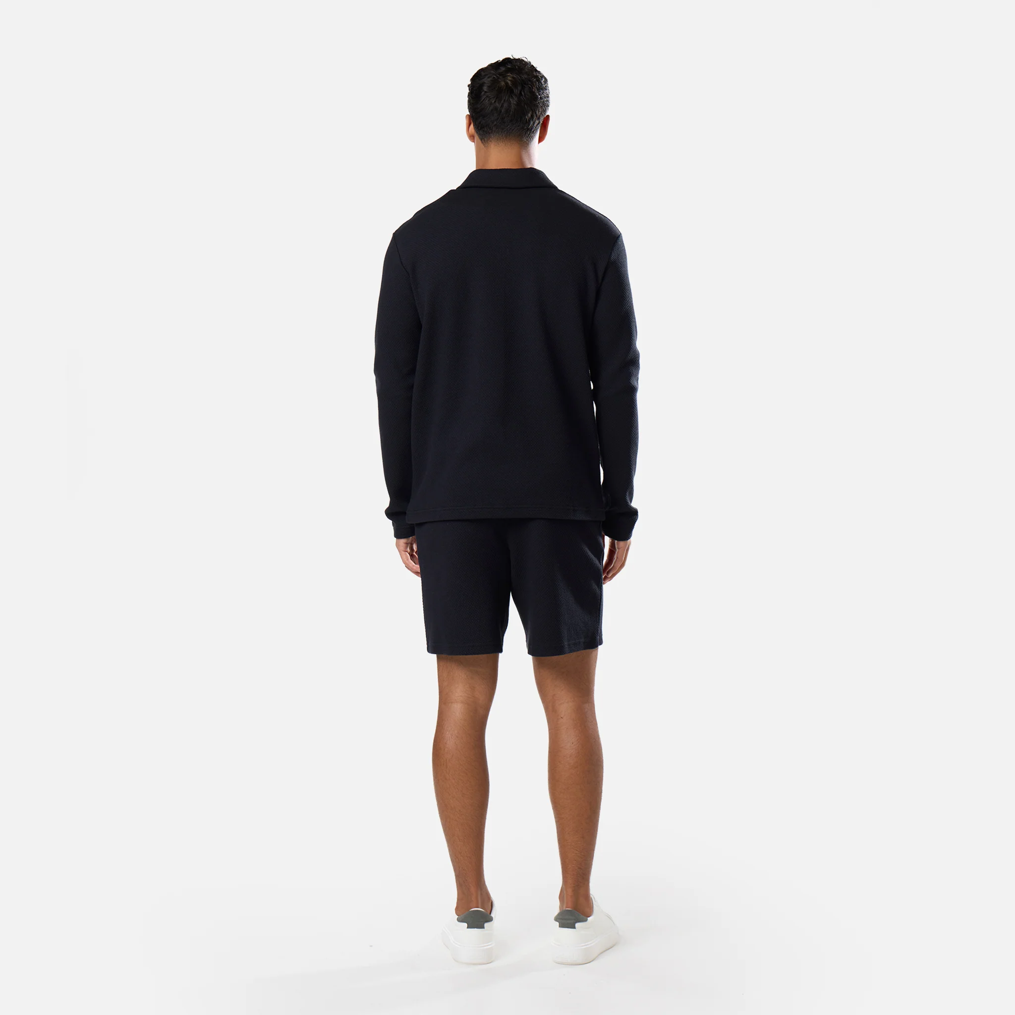 Long Sleeve Textured Polo Twinset | Black - Image 9