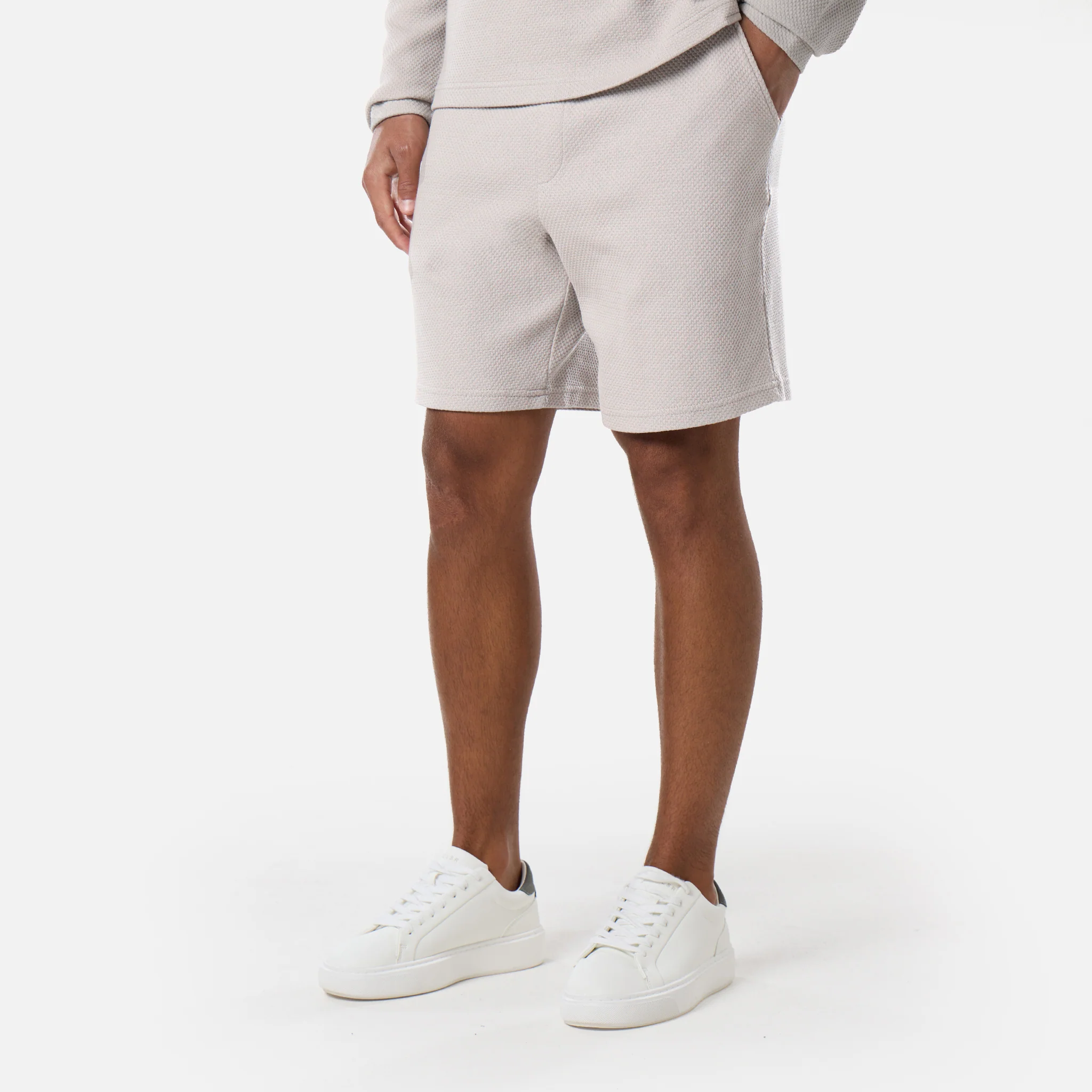 Long Sleeve Textured Polo Twinset | Stone - Image 4