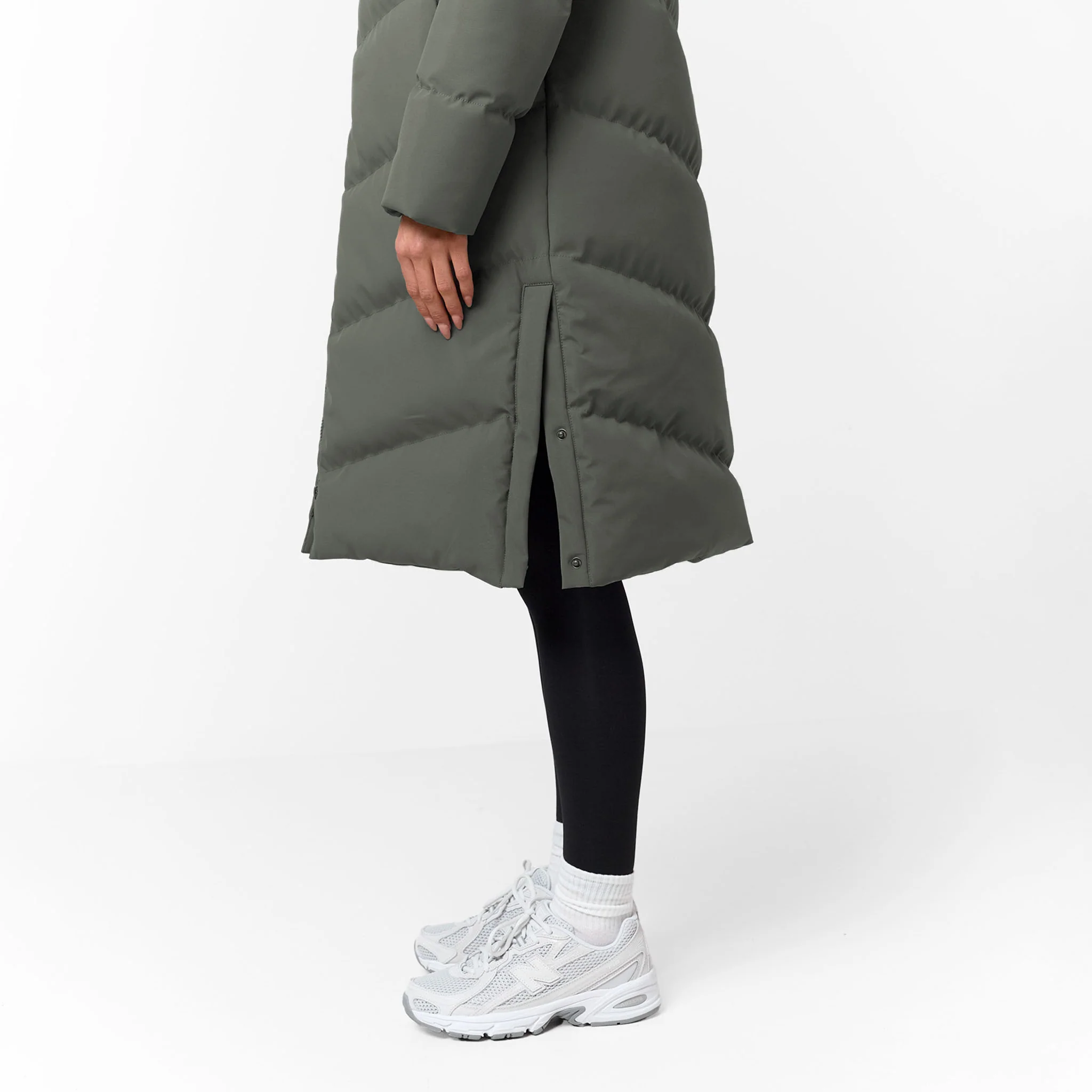 Longline Split Hem Puffer | Olive - Image 5