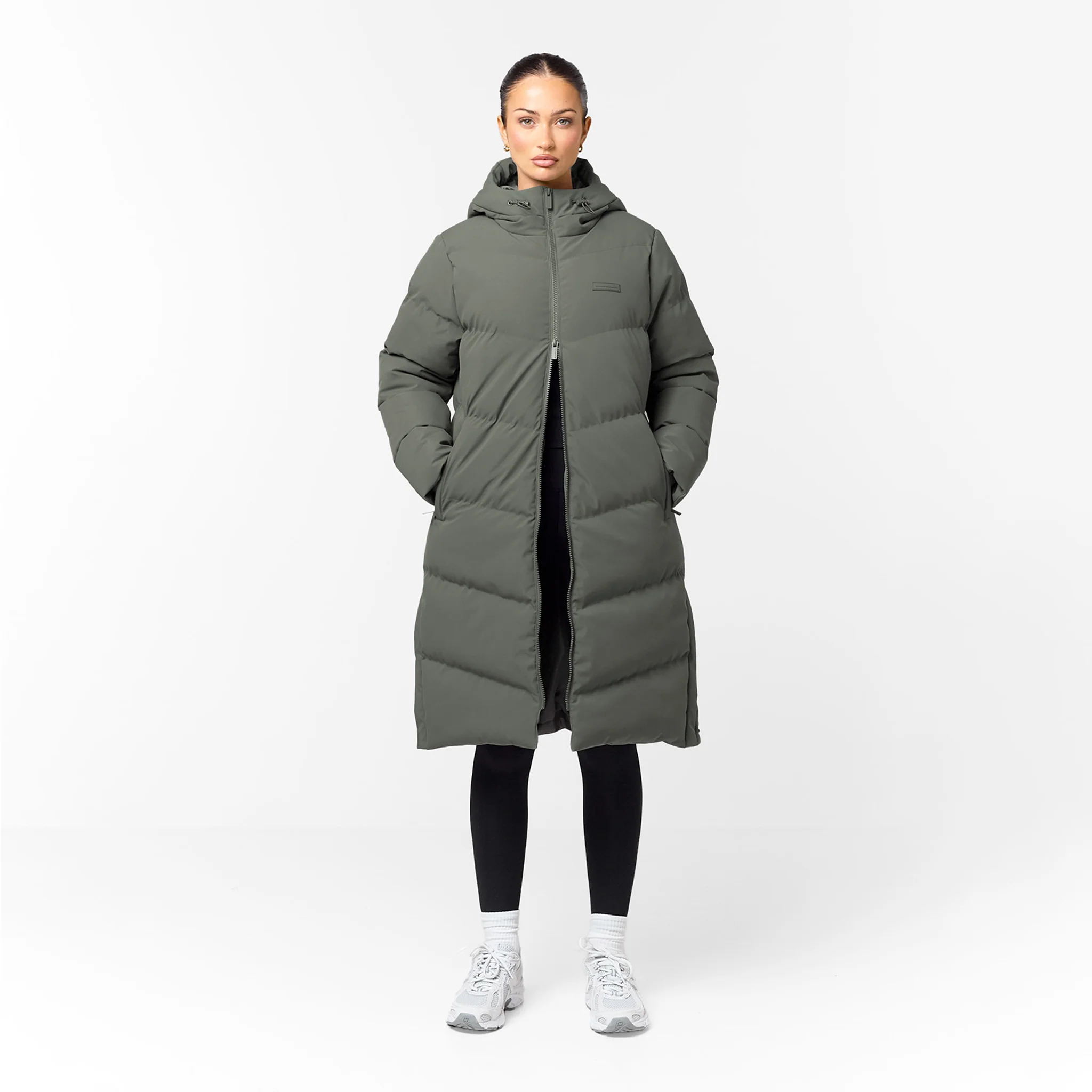 Longline Split Hem Puffer | Olive - Image 6