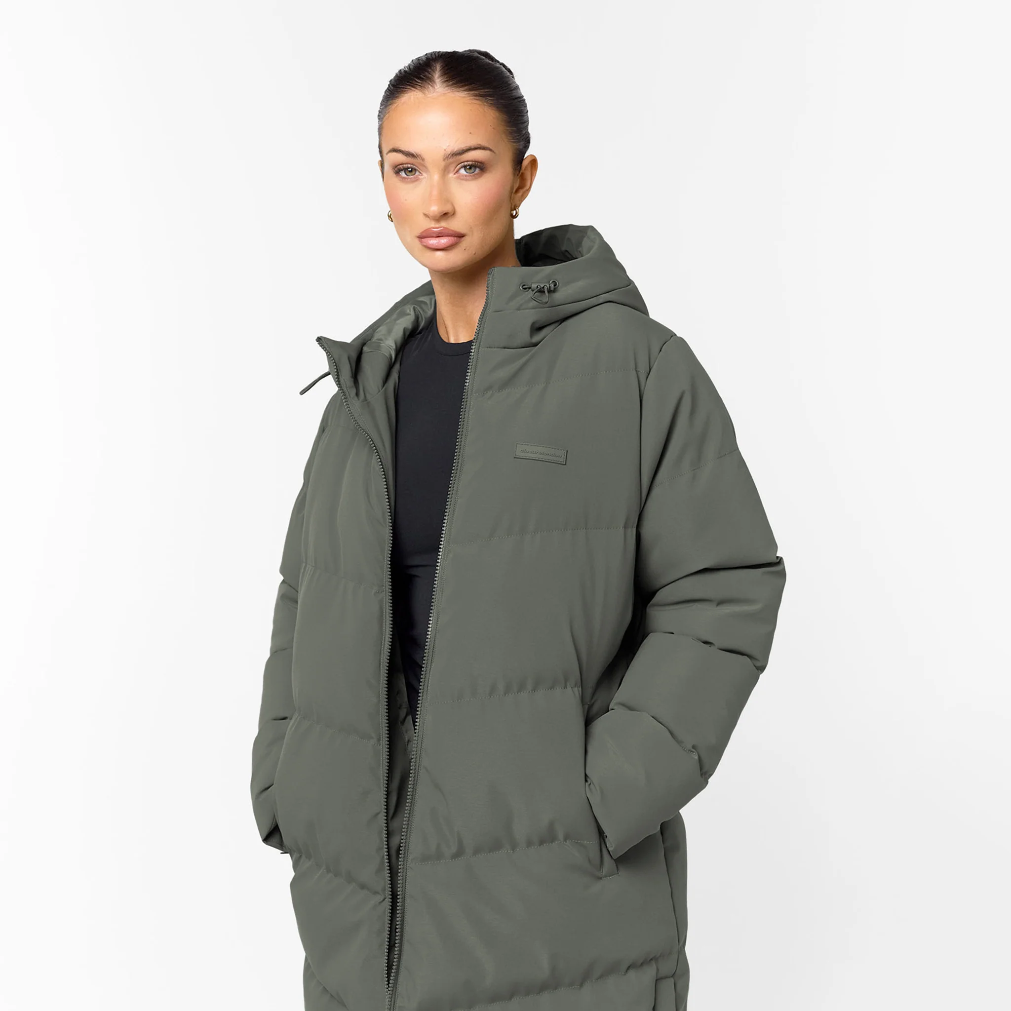 Longline Split Hem Puffer | Olive - Image 8