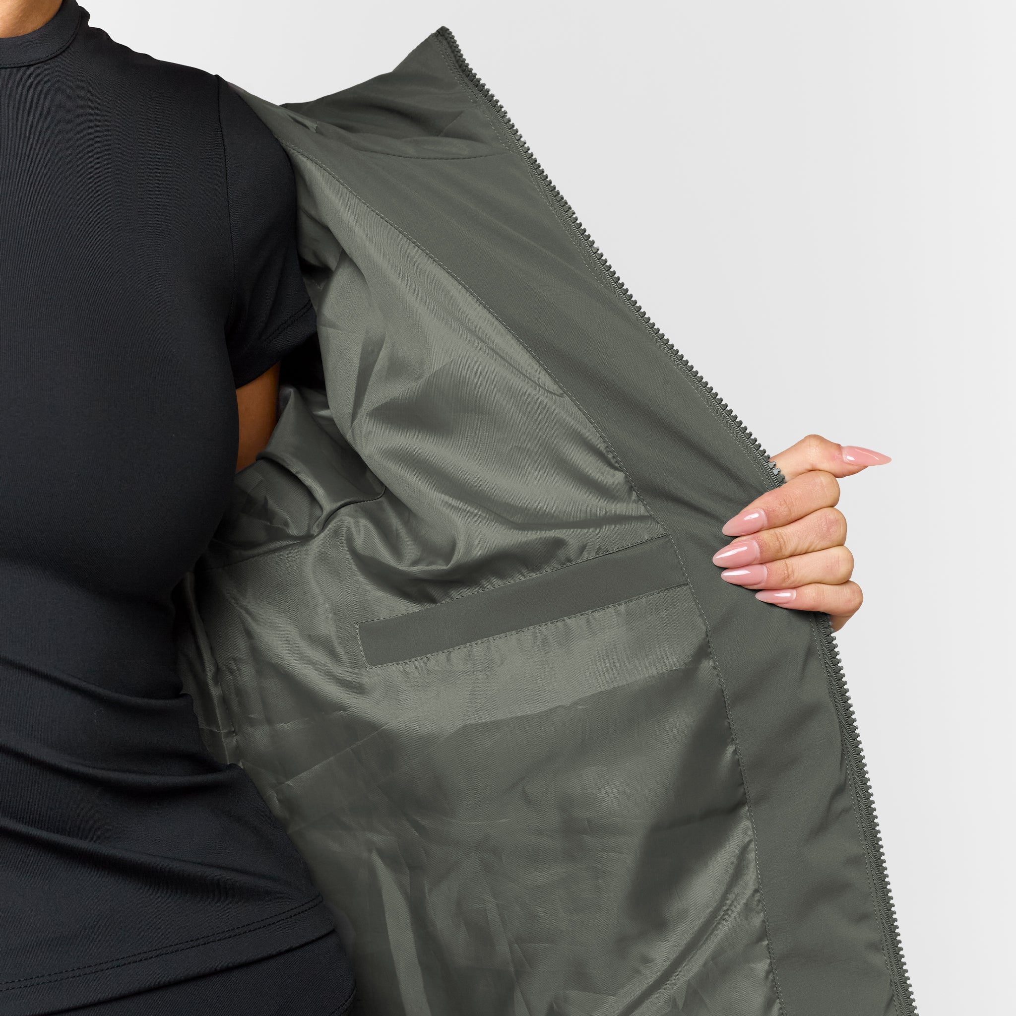 Longline Split Hem Puffer | Olive - Image 9