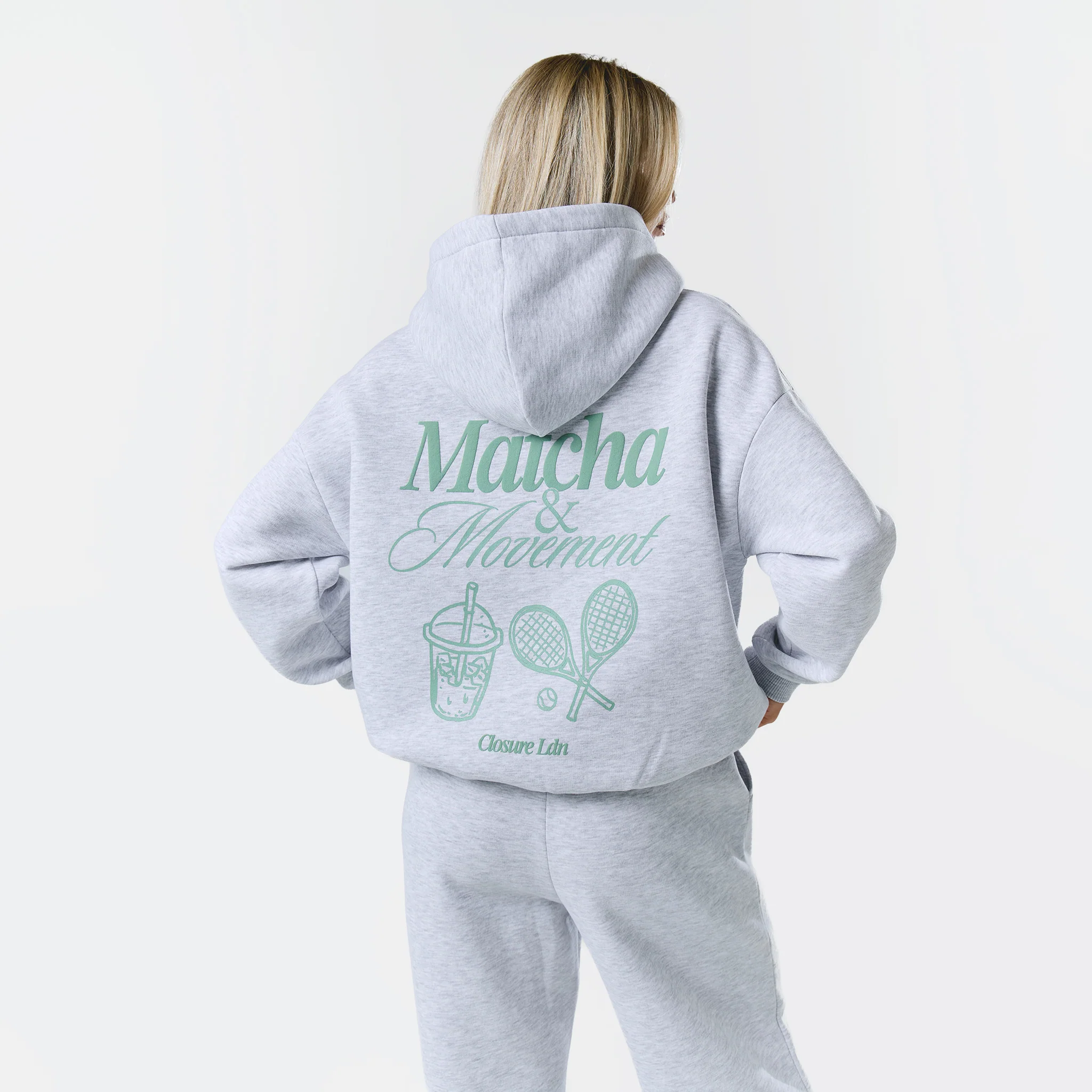 Matcha And Movement Hoodie | Grey Marl