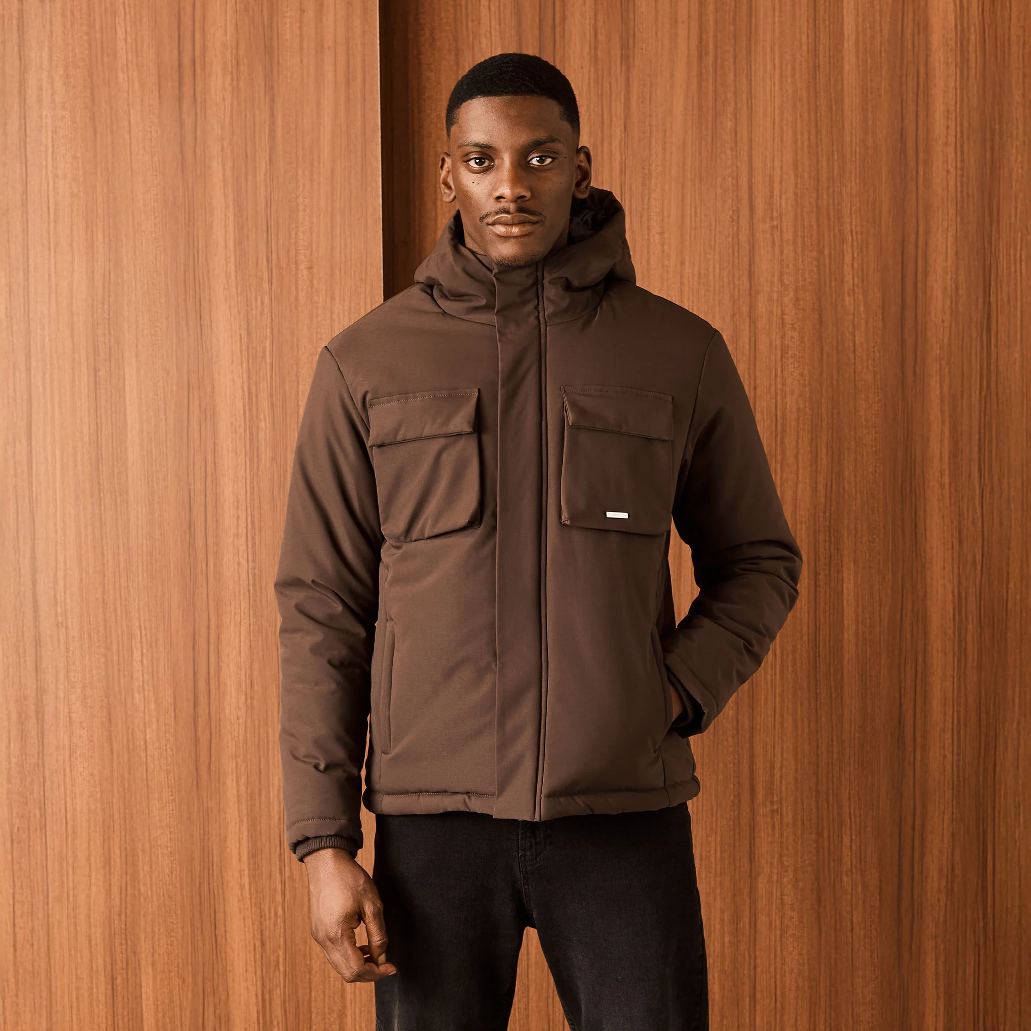 Padded Utility Shell Jacket | Brown - Image 2