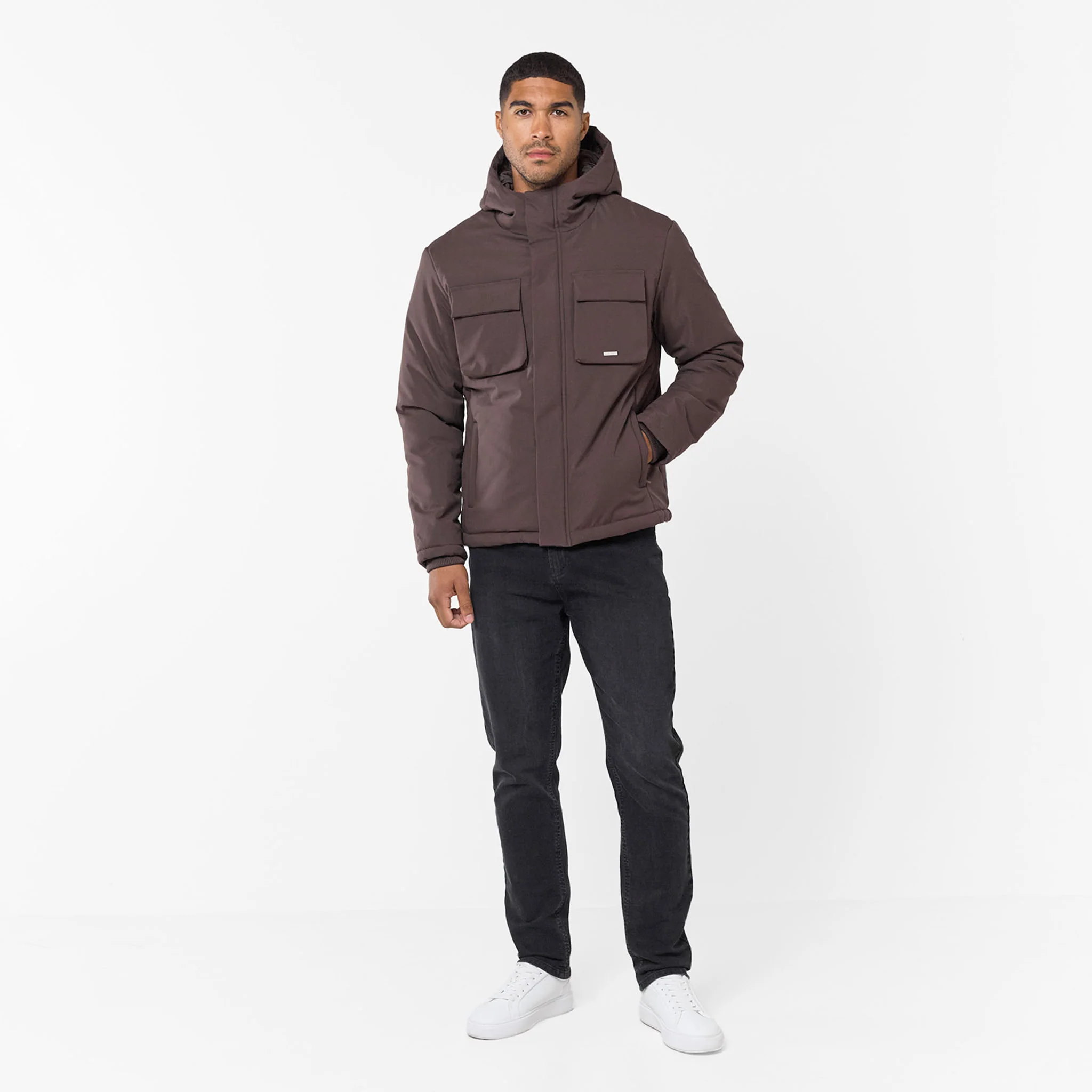 Padded Utility Shell Jacket | Brown - Image 7