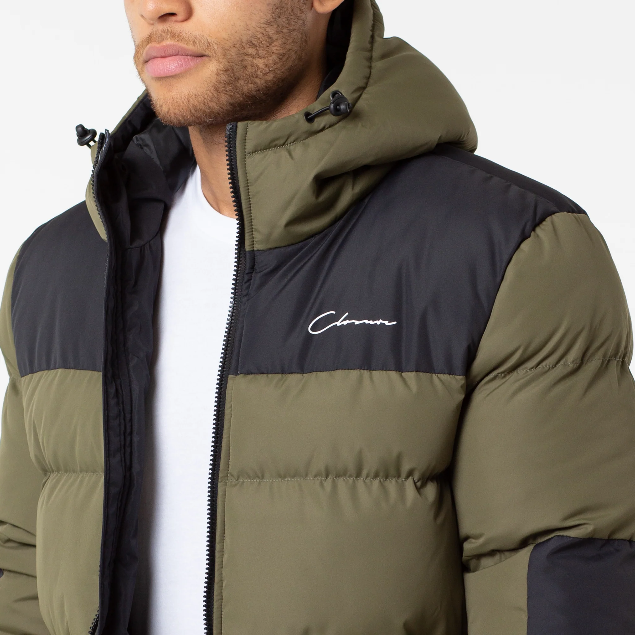 Panelled Contrast Puffer Parka | Khaki - Image 3
