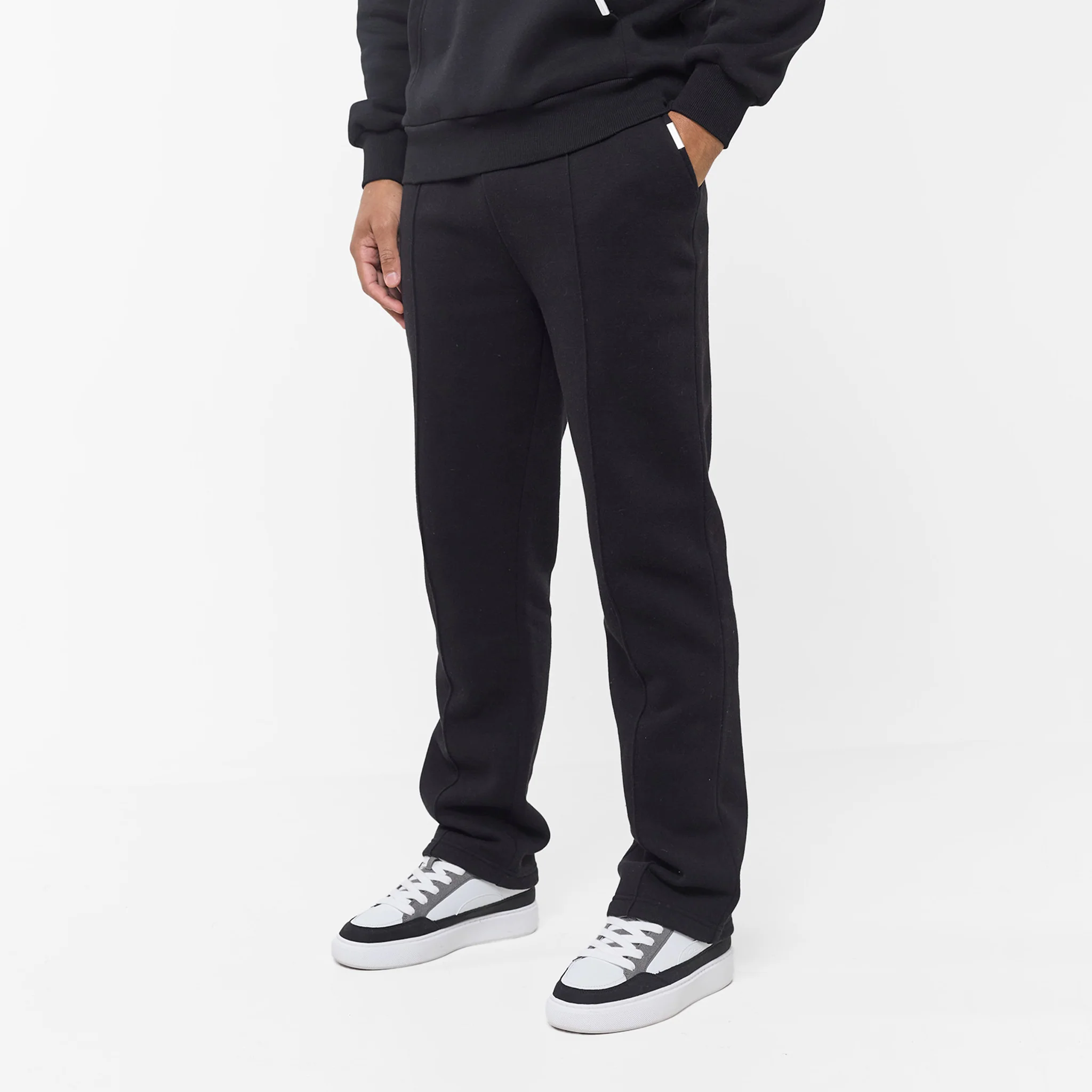 Pleated Open Hem Tracksuit | Black - Image 3