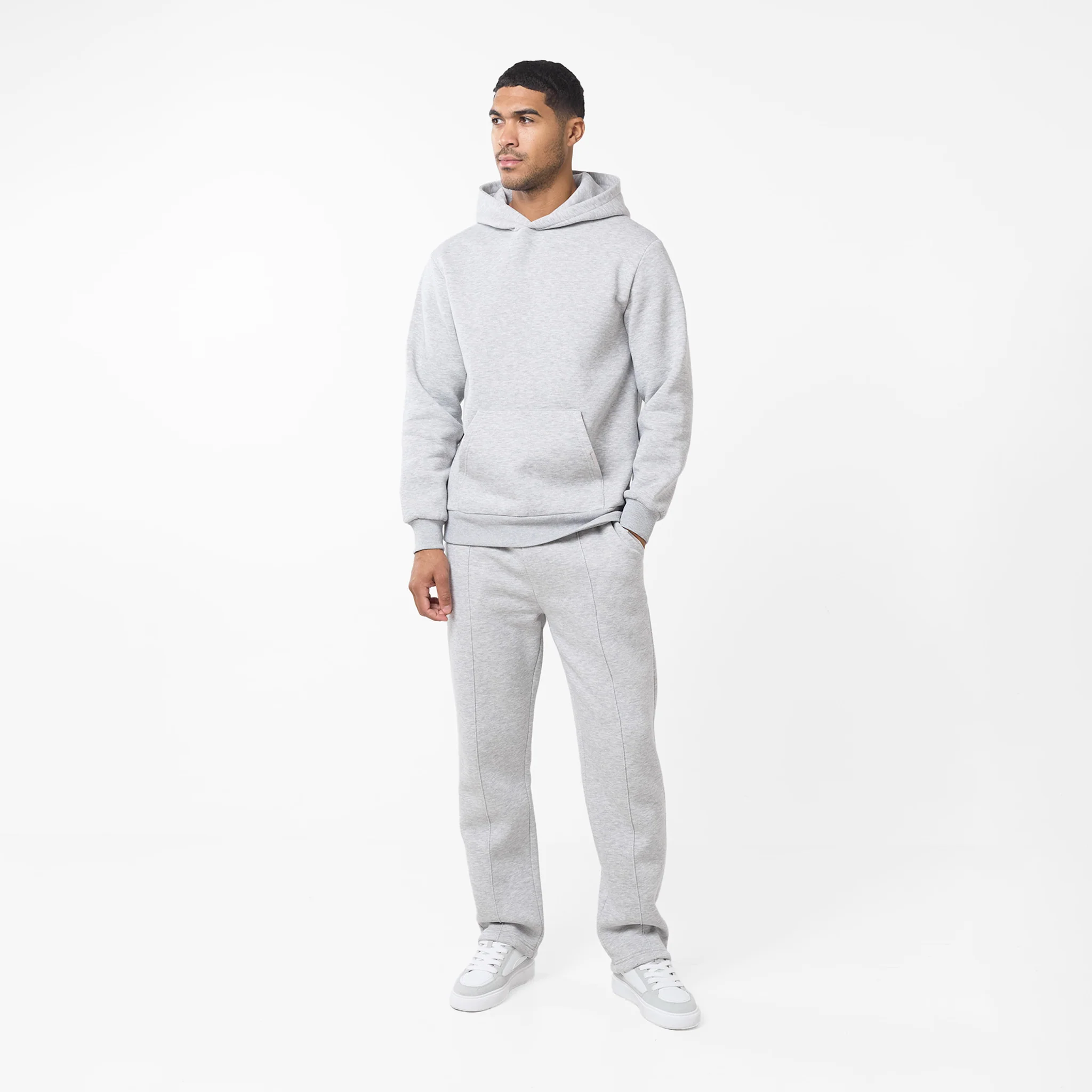 Pleated Open Hem Tracksuit | Grey Marl