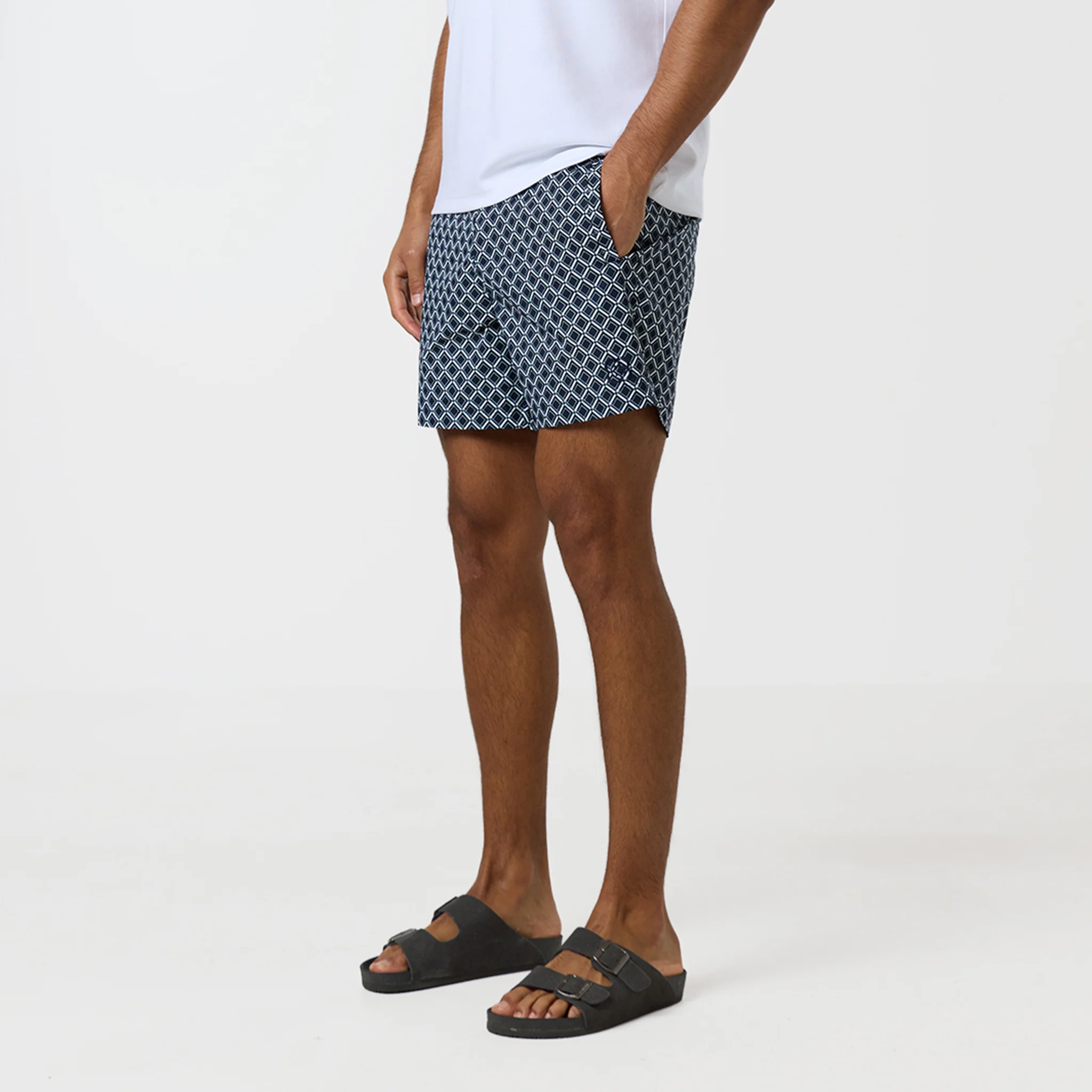 Printed Smart Buckle Swimshort | Navy