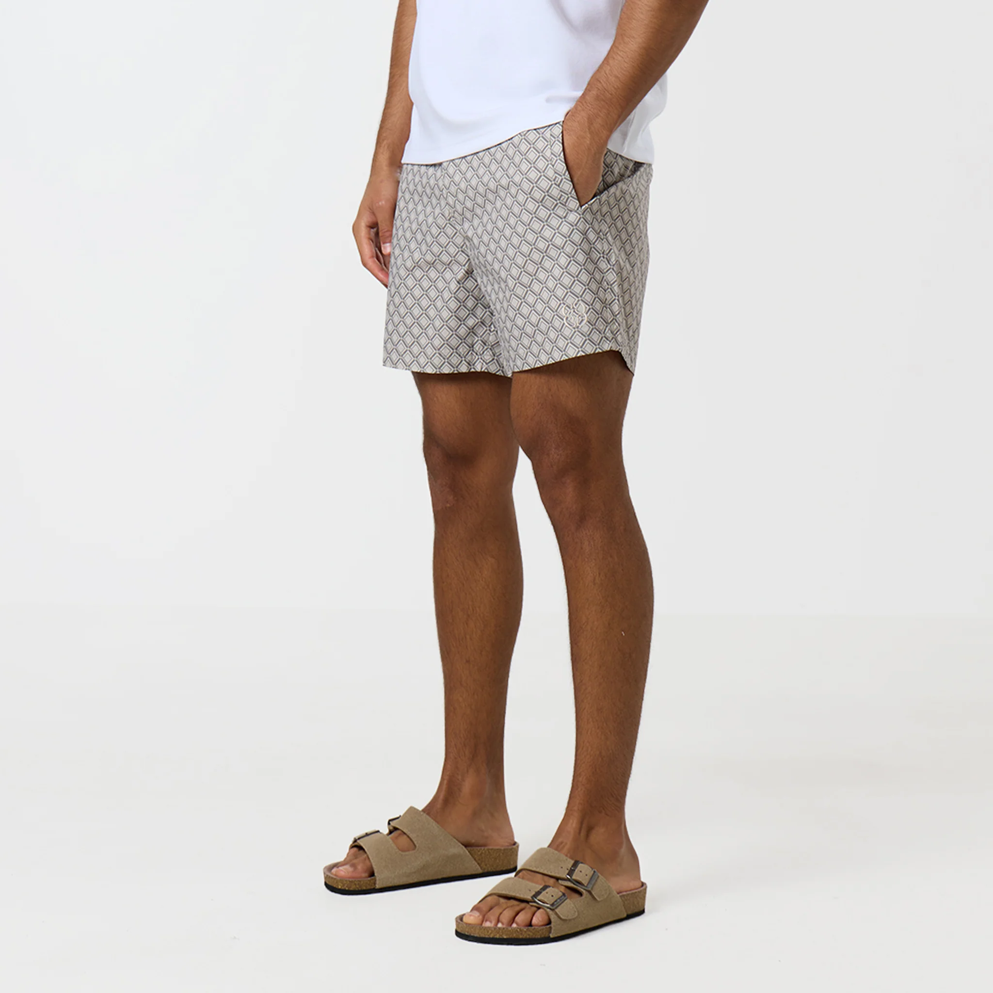 Printed Smart Buckle Swimshort | Stone